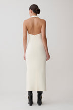 Annita Crepe Halter Midi Dress in Ivory – Chic&Drifts