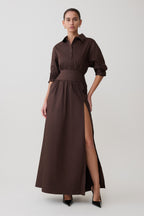 Isolde Long Sleeve Cotton Maxi Dress in Dark Chocolate – Chic&Drifts