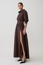 Isolde Long Sleeve Cotton Maxi Dress in Dark Chocolate – Chic&Drifts