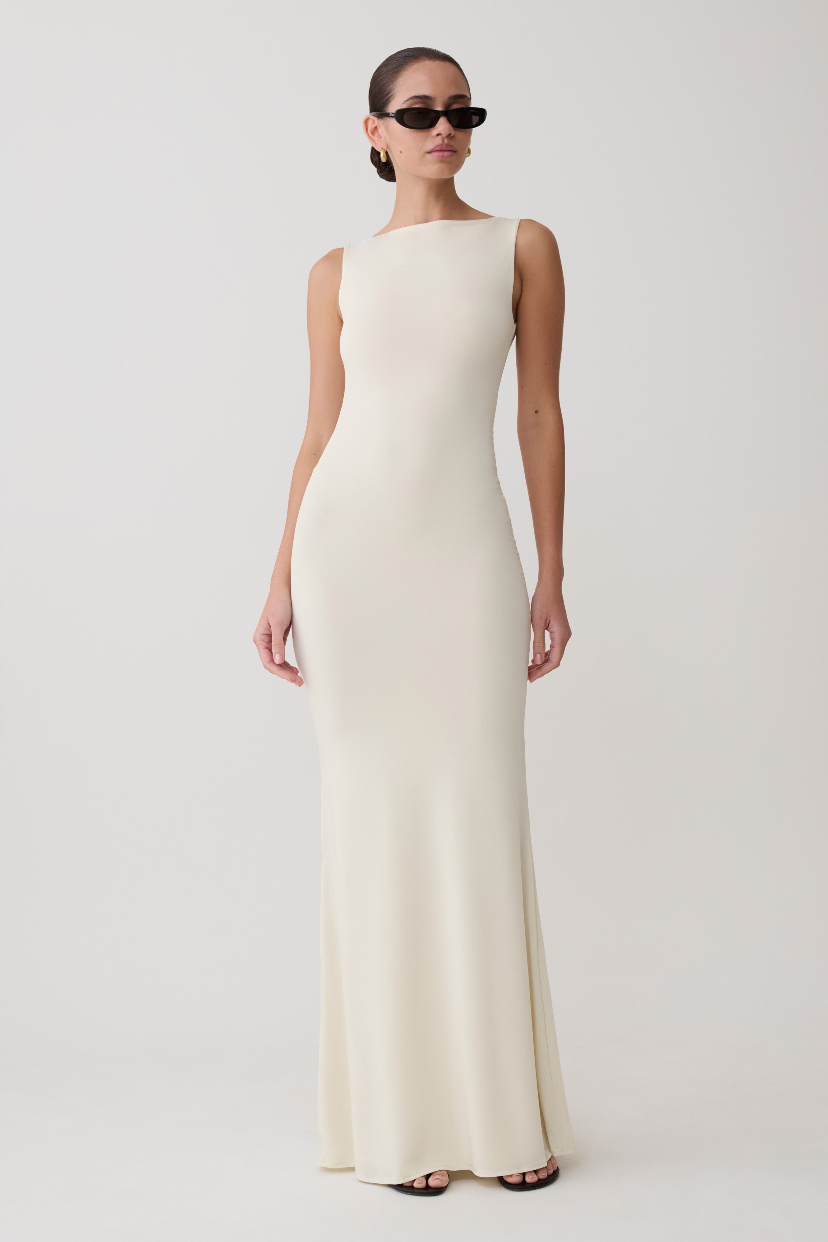 Tarna Sleeveless Slinky Maxi Dress in Bone – Chic&Drifts