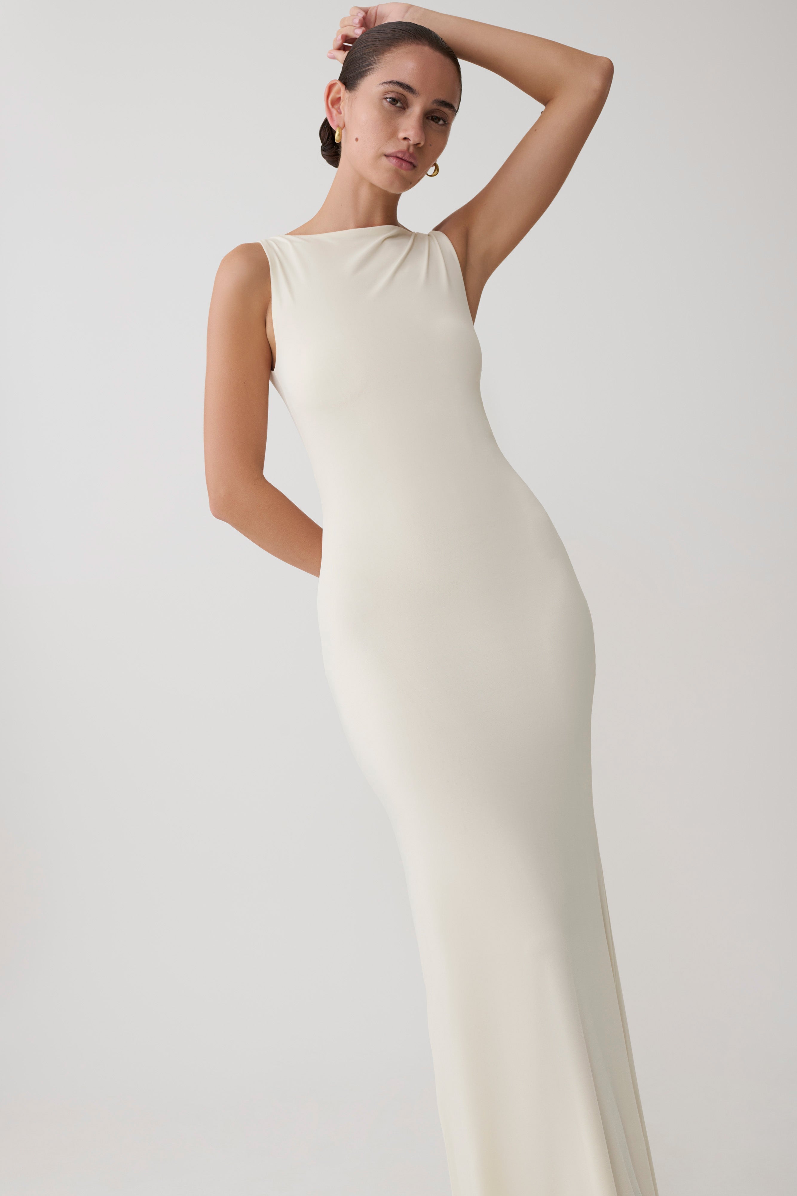 Tarna Sleeveless Slinky Maxi Dress in Bone – Chic&Drifts
