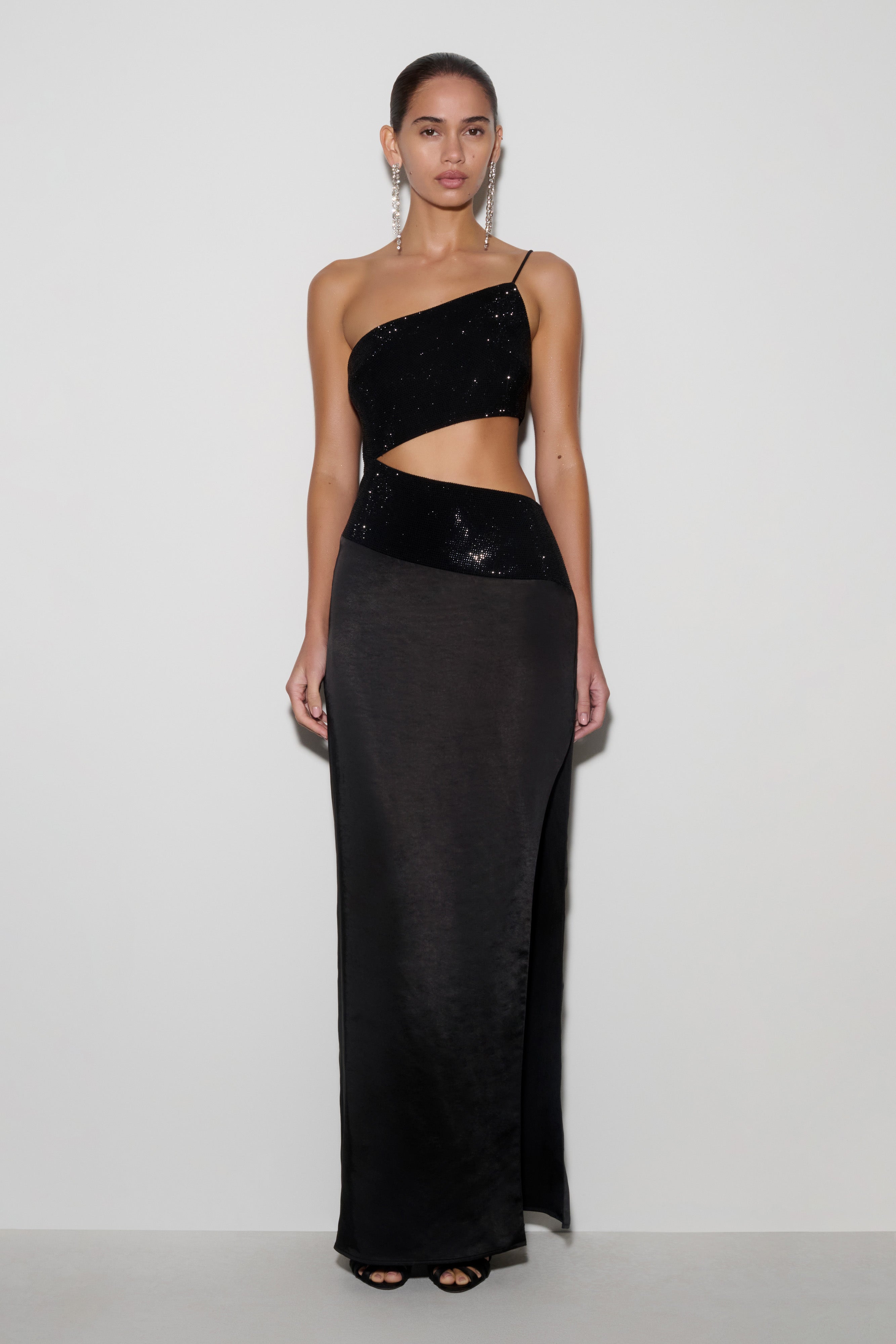 Athena One Shoulder Diamante Maxi Dress