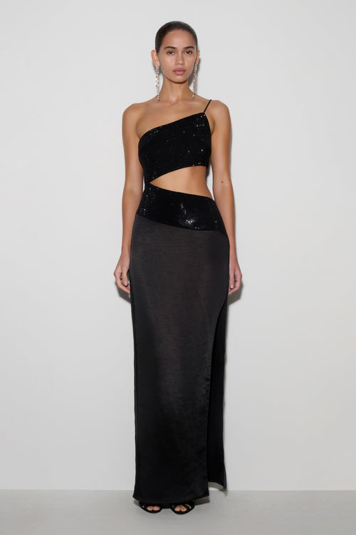 Athena One Shoulder Diamante Maxi Dress in Black – Chic&Drifts