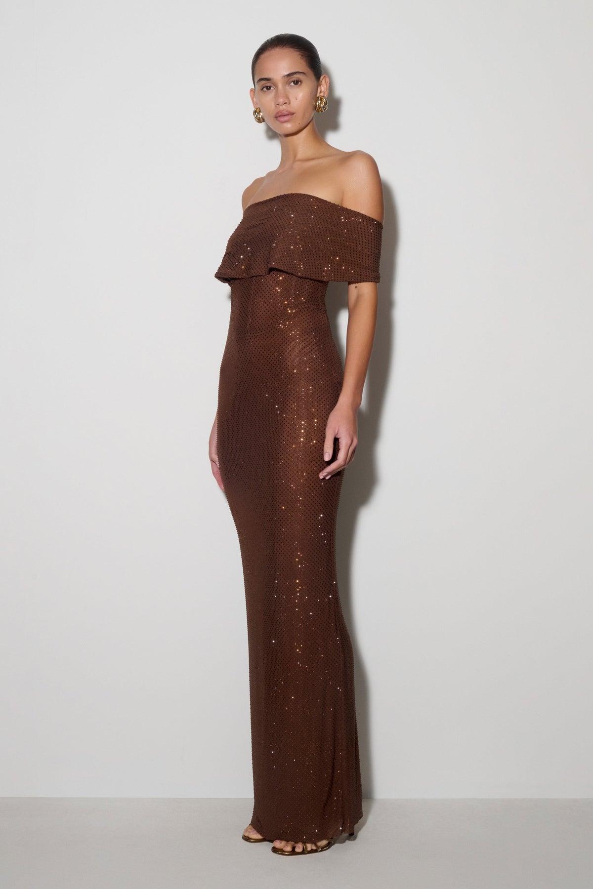 Phi Multi-Wear Cowl Diamante Maxi Dress in Chocolate – Chic&Drifts