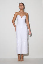 Maisie Strapless Sequin Midi Dress in White – Chic&Drifts