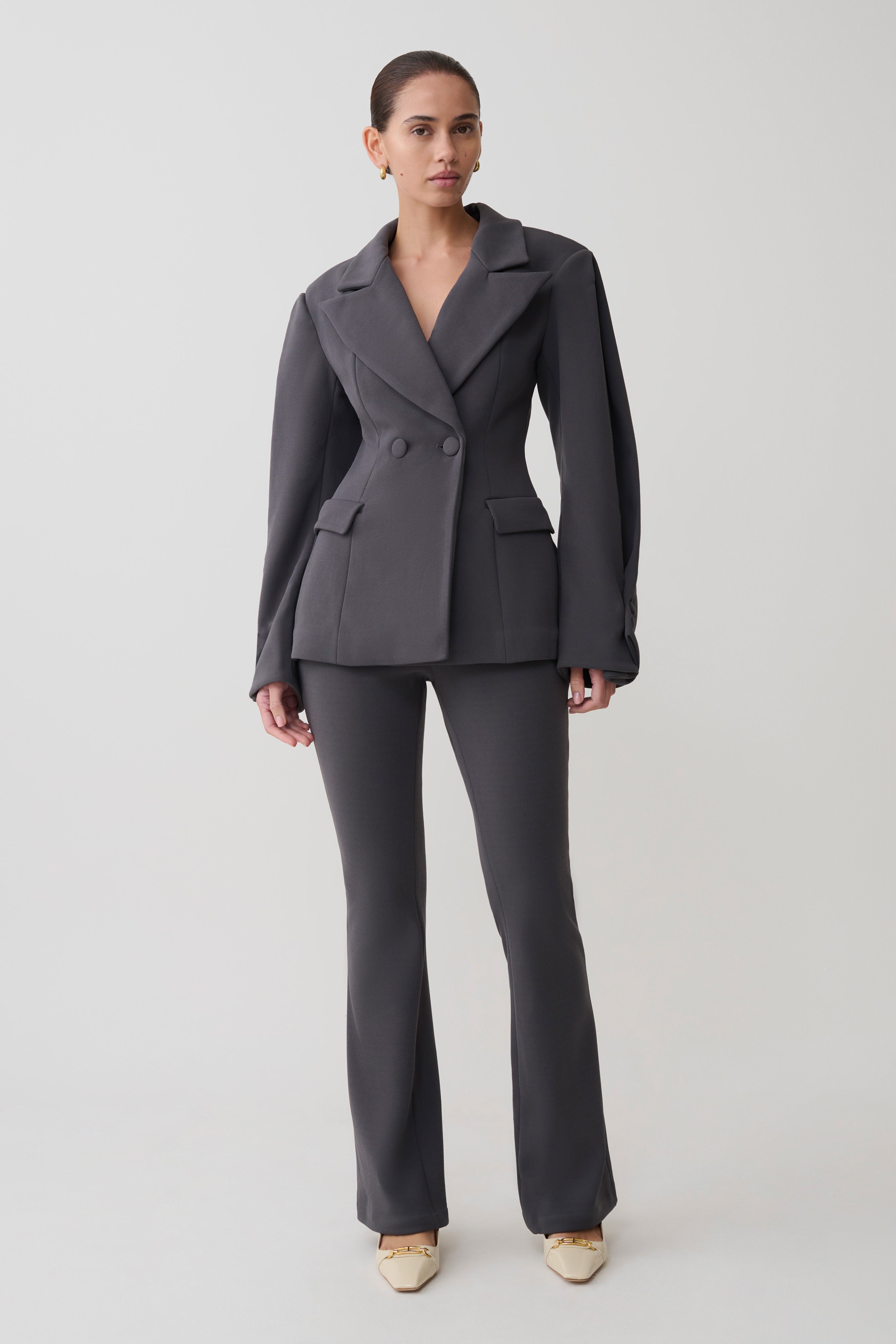 Marion Fit And Flare Trouser - Charcoal Shadow