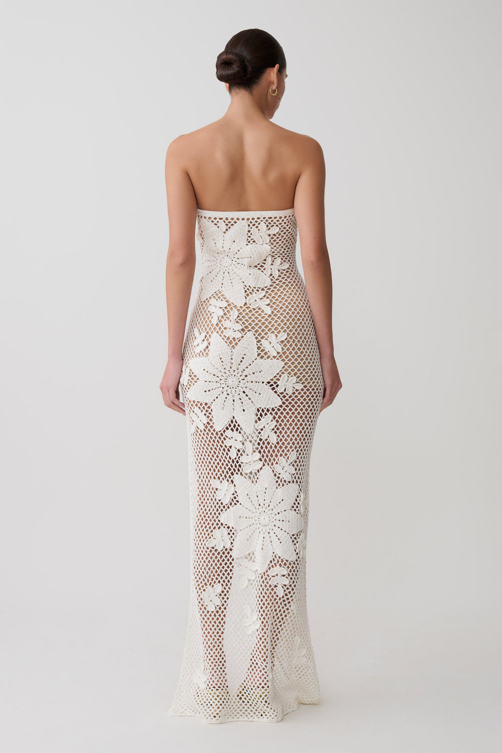 Mandie Hand Crochet Asymmetrical Maxi Dress in White – Chic&Drifts