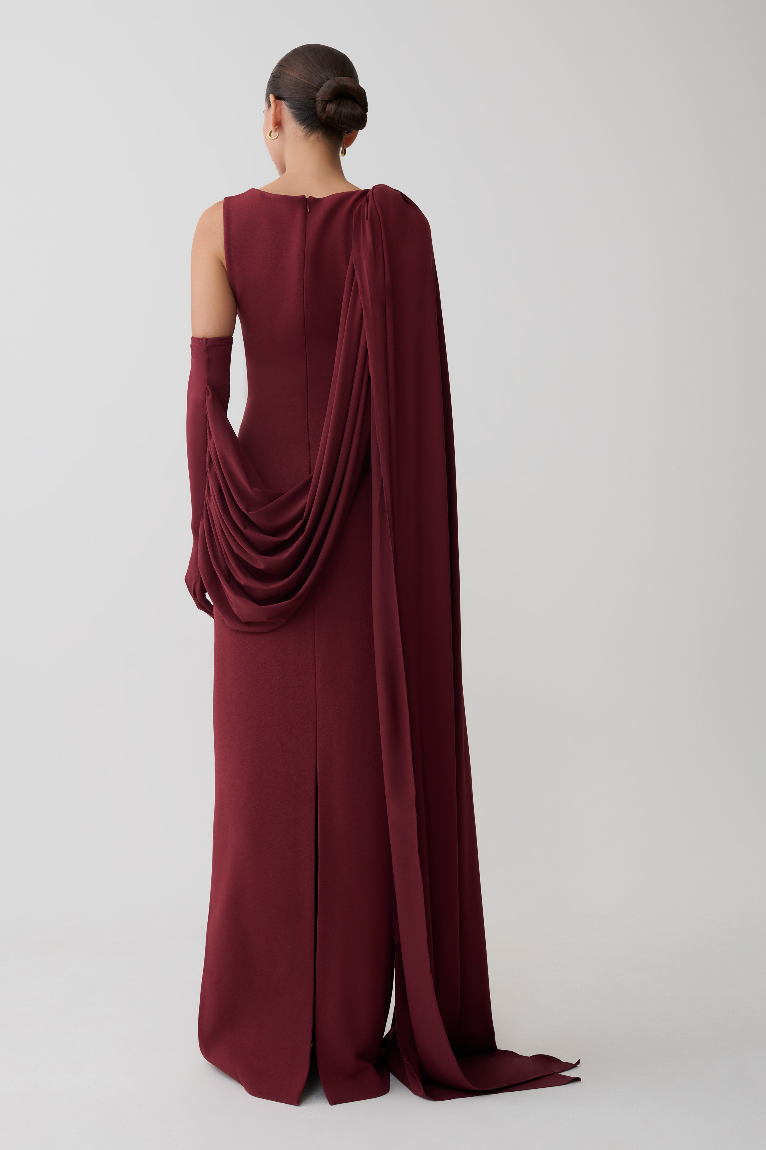 Rhea Detachable Cape Jersey Maxi Dress