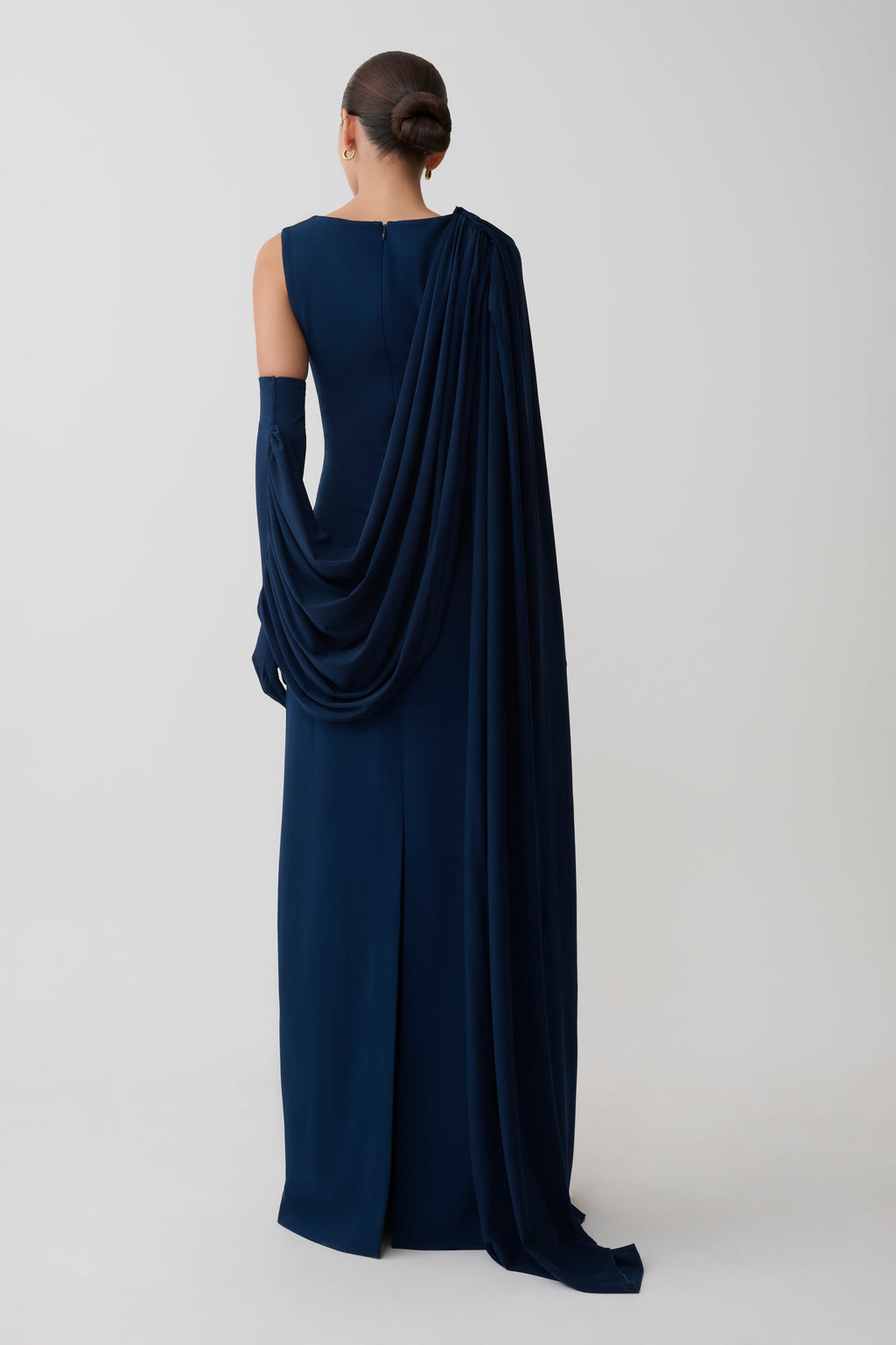 Rhea Detachable Cape Jersey Maxi Dress