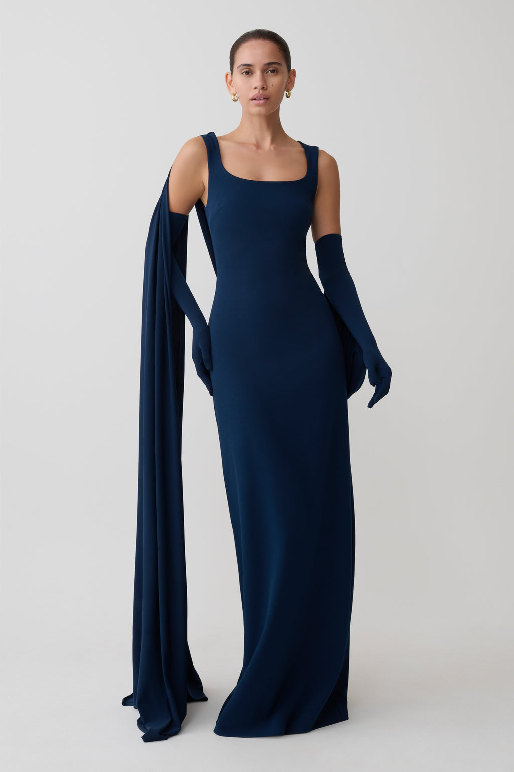 Rhea Detachable Cape Jersey Maxi Dress