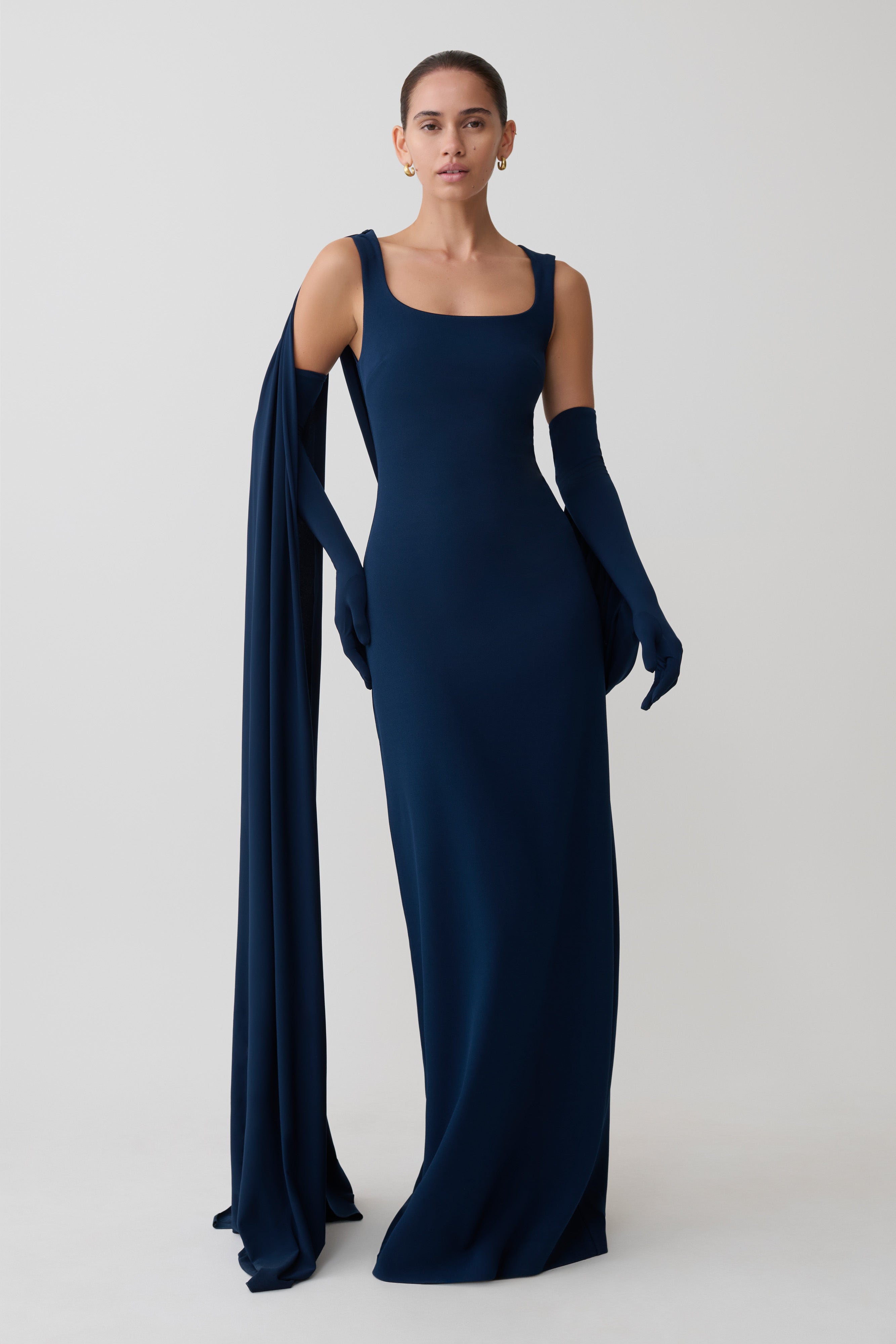 Rhea Detachable Cape Jersey Maxi Dress