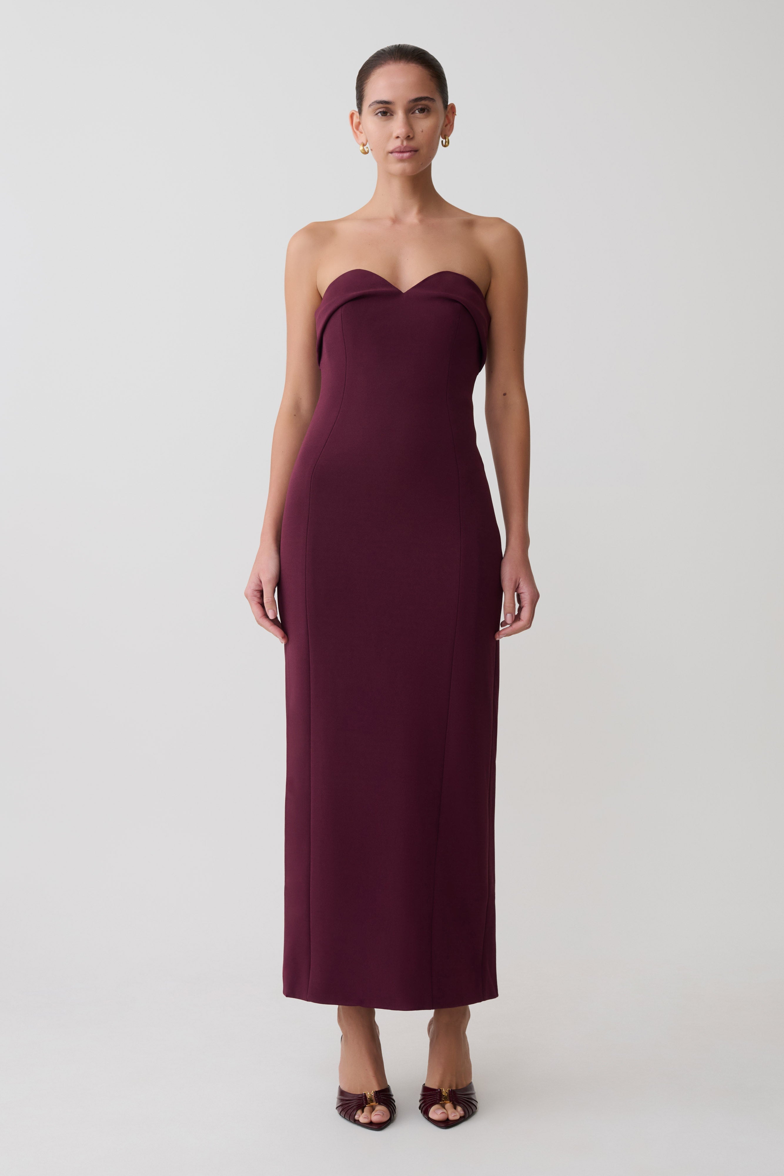 Cary Folded Strapless Crepe Midi Dress