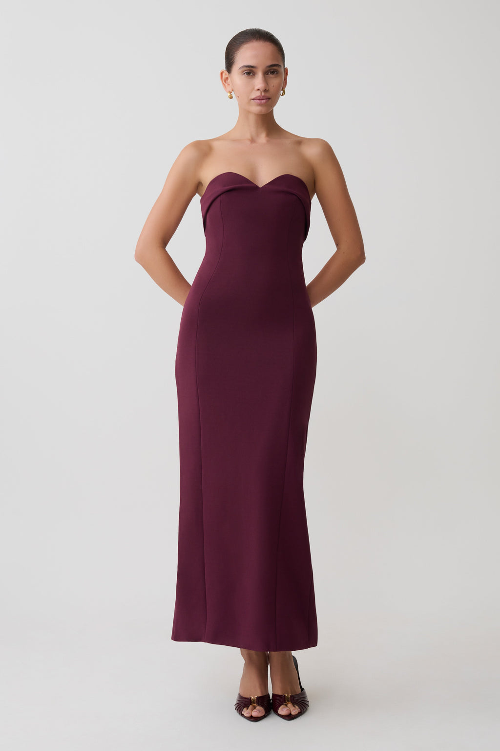 Cary Folded Strapless Crepe Midi Dress