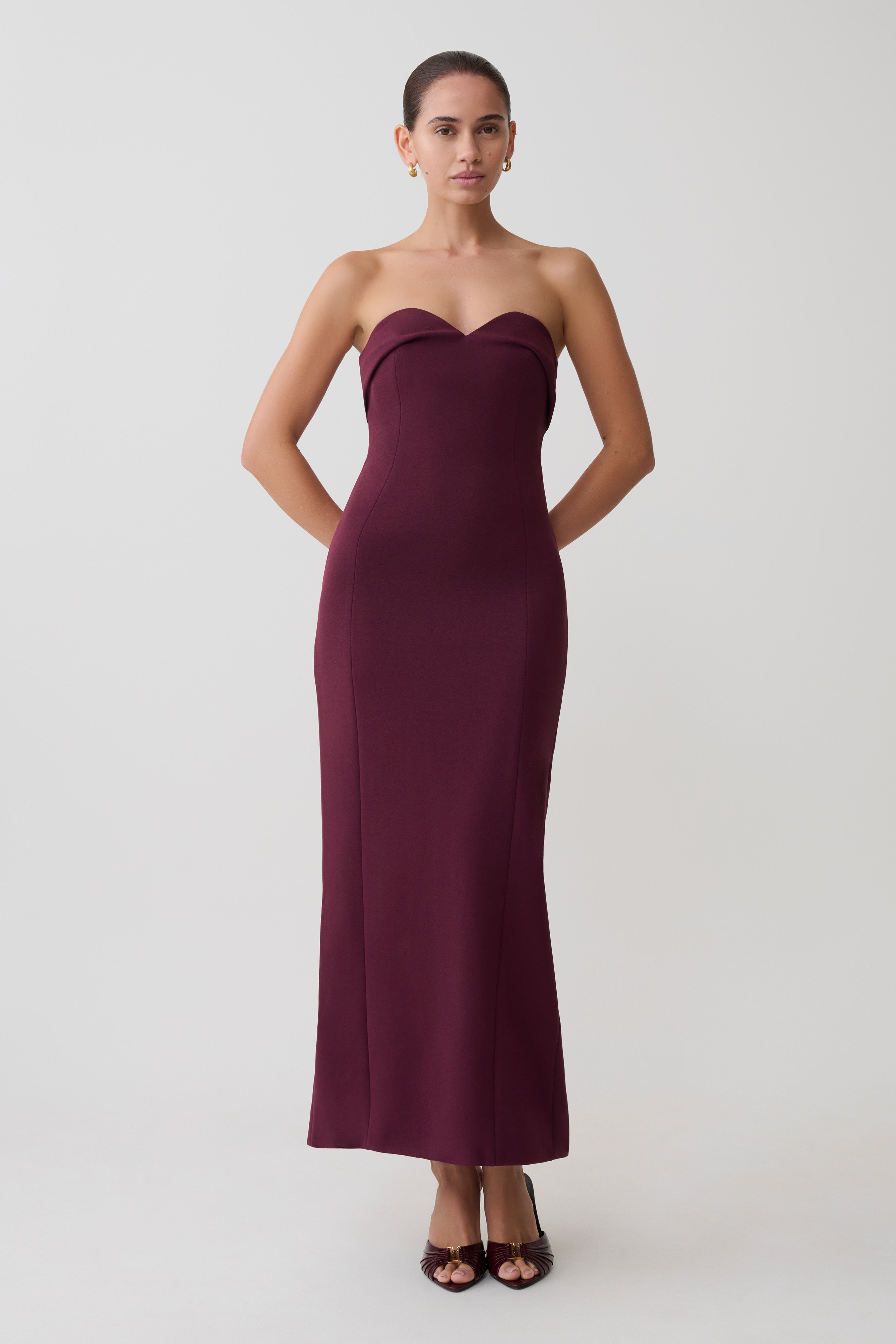 Cary Folded Strapless Crepe Midi Dress
