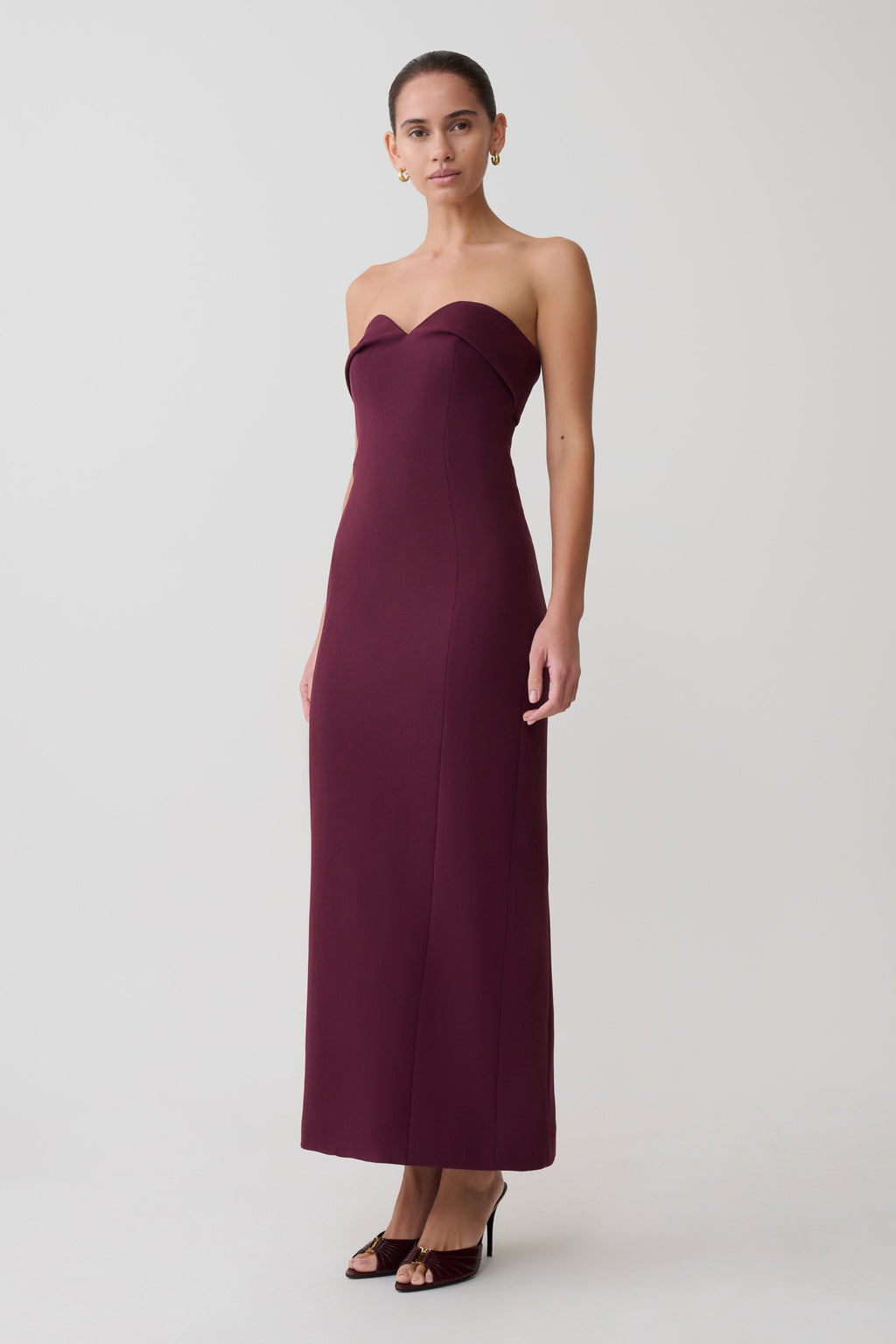 Cary Folded Strapless Crepe Midi Dress