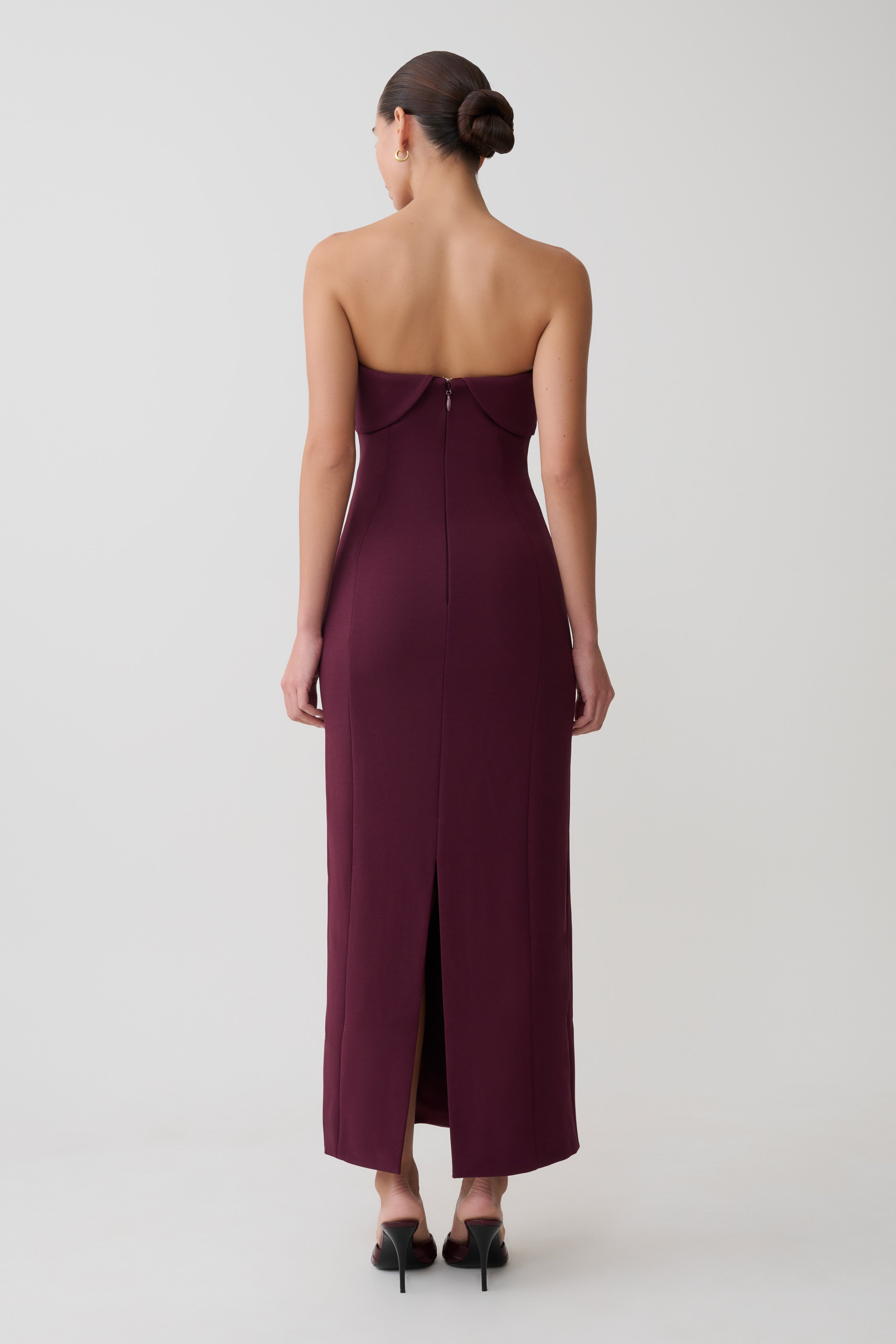 Cary Folded Strapless Crepe Midi Dress