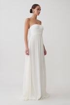 Juno Strapless Pleated Maxi Gown in White – Chic&Drifts