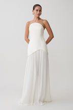 Juno Strapless Pleated Maxi Gown in White – Chic&Drifts