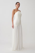 Juno Strapless Pleated Maxi Gown in White – Chic&Drifts