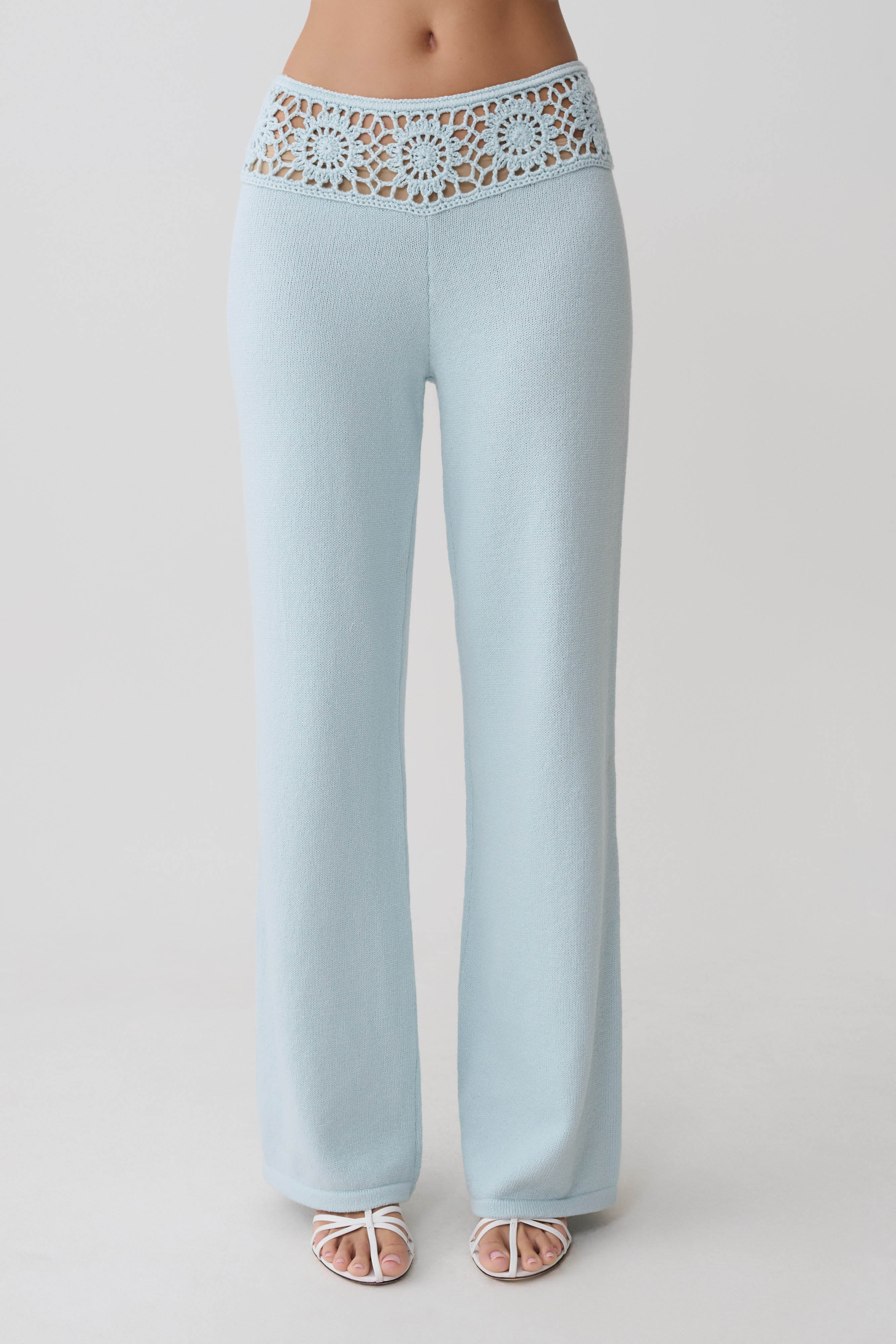 Miley Crochet Waistband Straight Leg Trouser - Pale Aqua