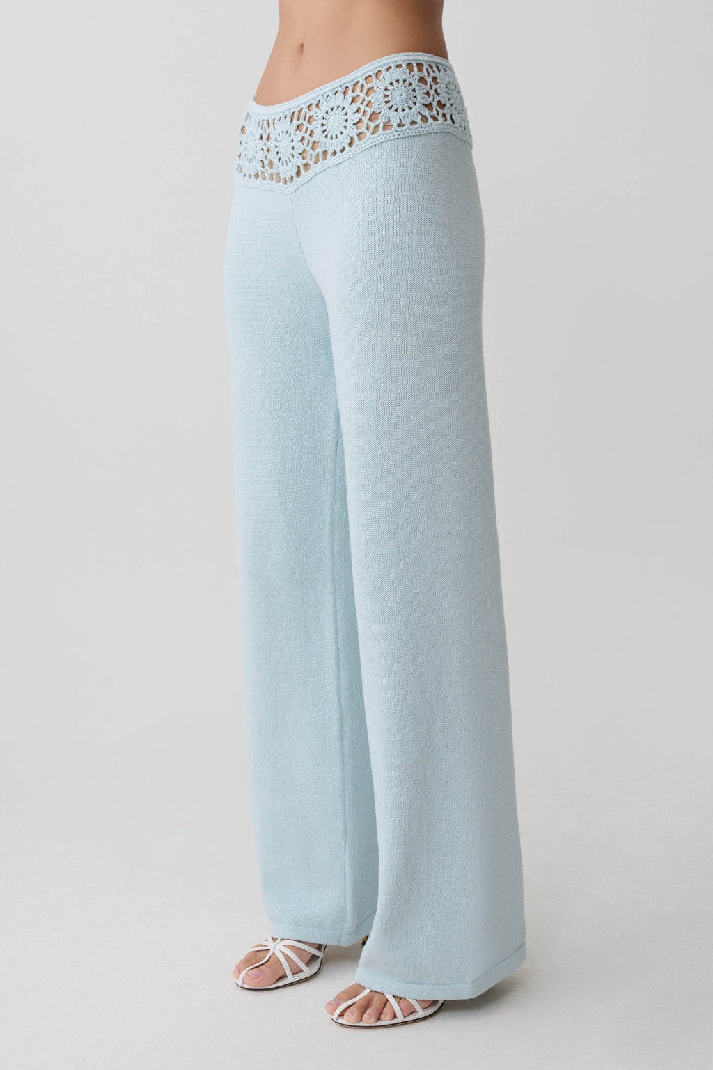 Miley Crochet Waistband Straight Leg Trouser - Pale Aqua