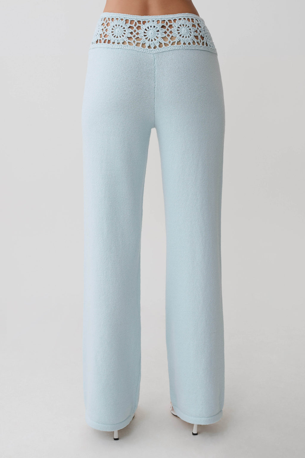 Miley Crochet Waistband Straight Leg Trouser - Pale Aqua