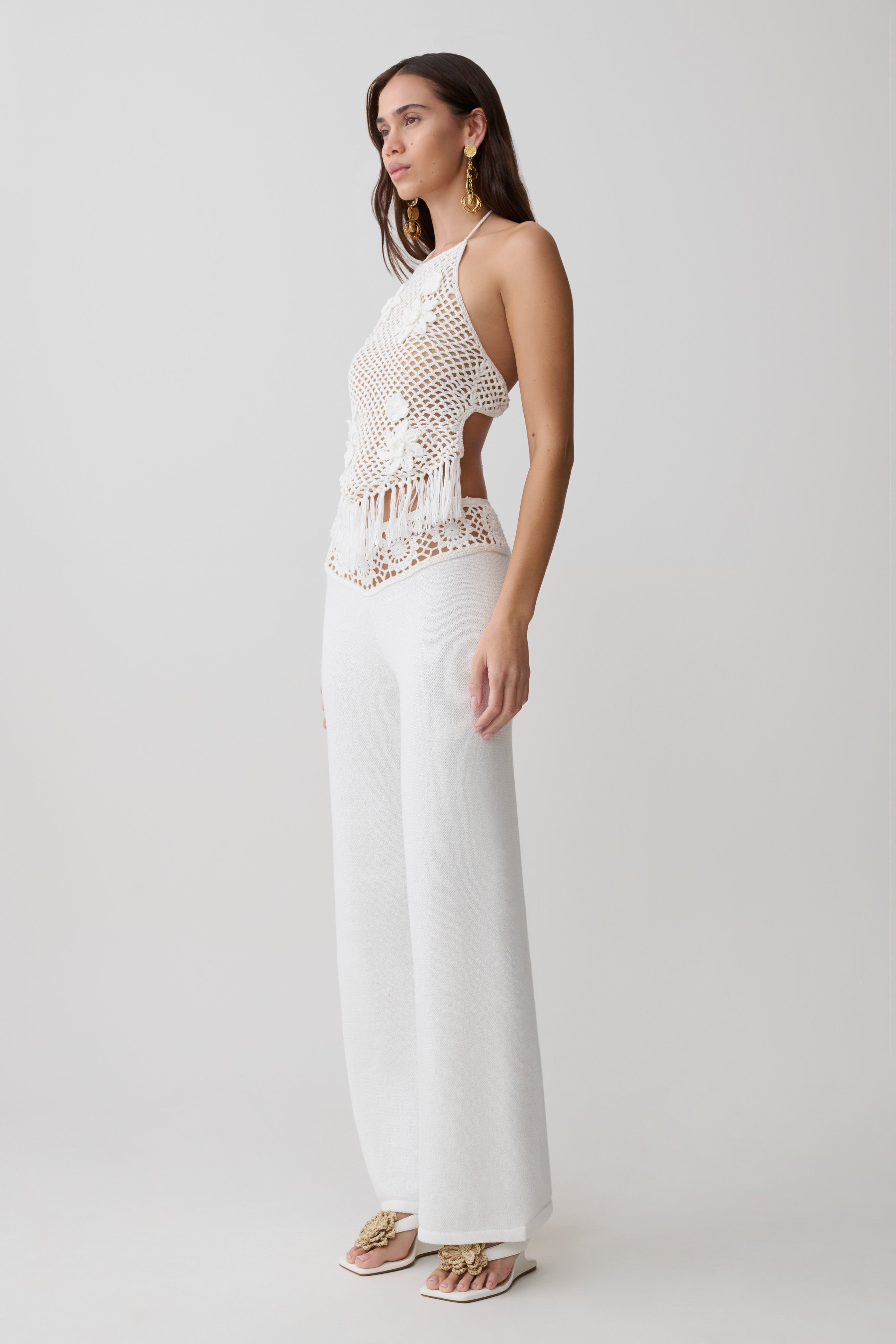 Miley Crochet Waistband Straight Leg Trouser - Ivory