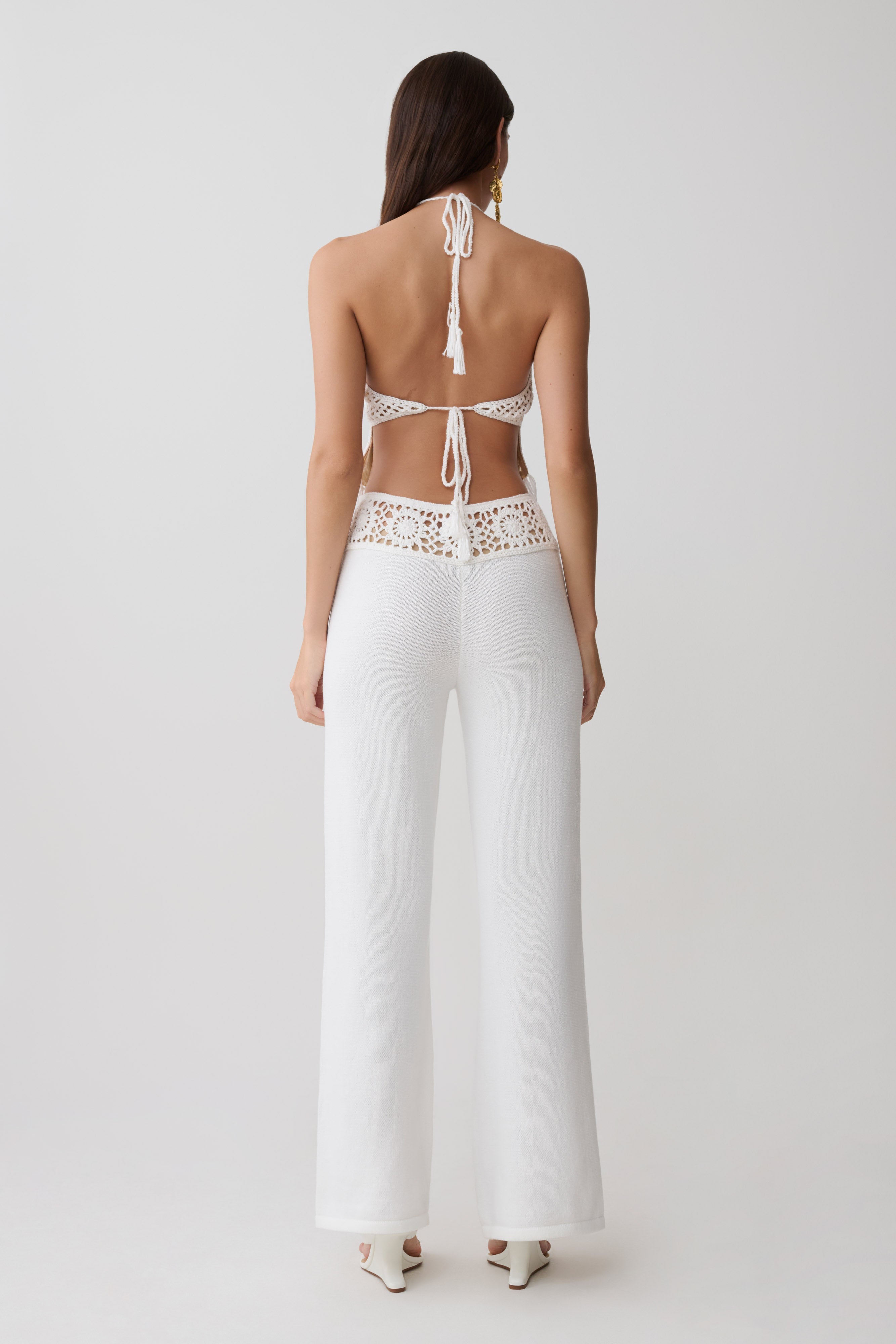 Miley Crochet Waistband Straight Leg Trouser - Ivory