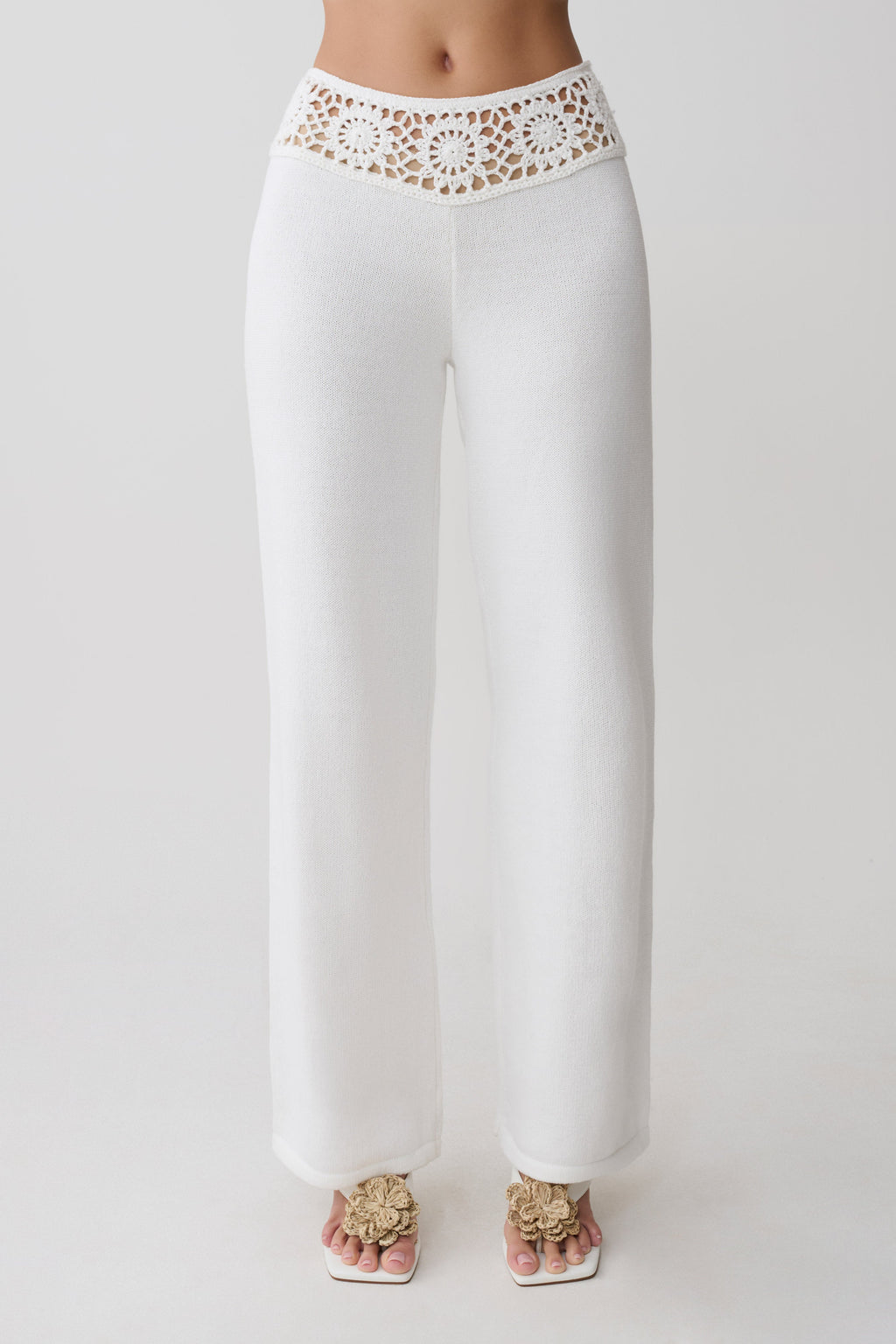 Miley Crochet Waistband Straight Leg Trouser - Ivory