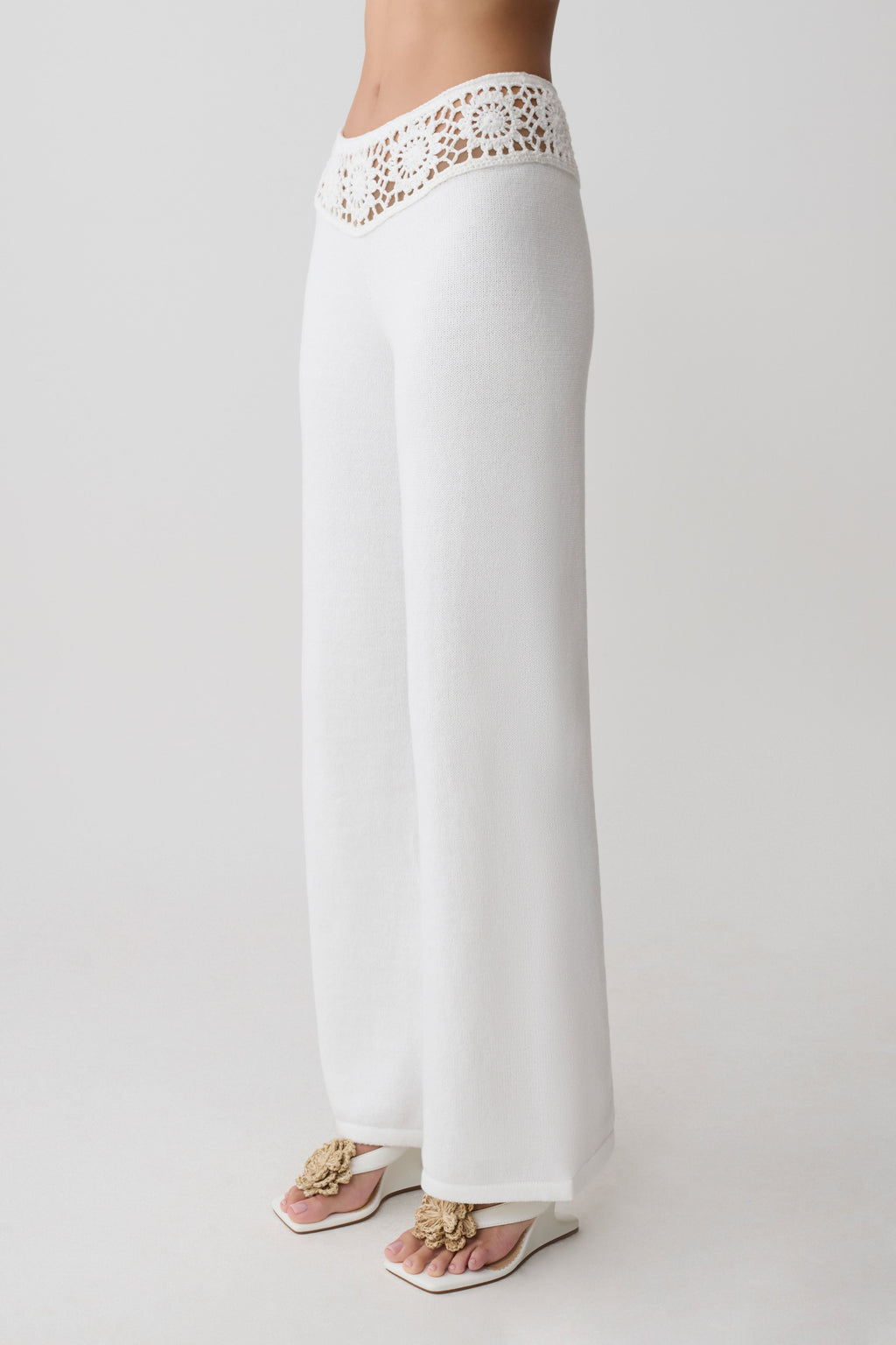Miley Crochet Waistband Straight Leg Trouser - Ivory