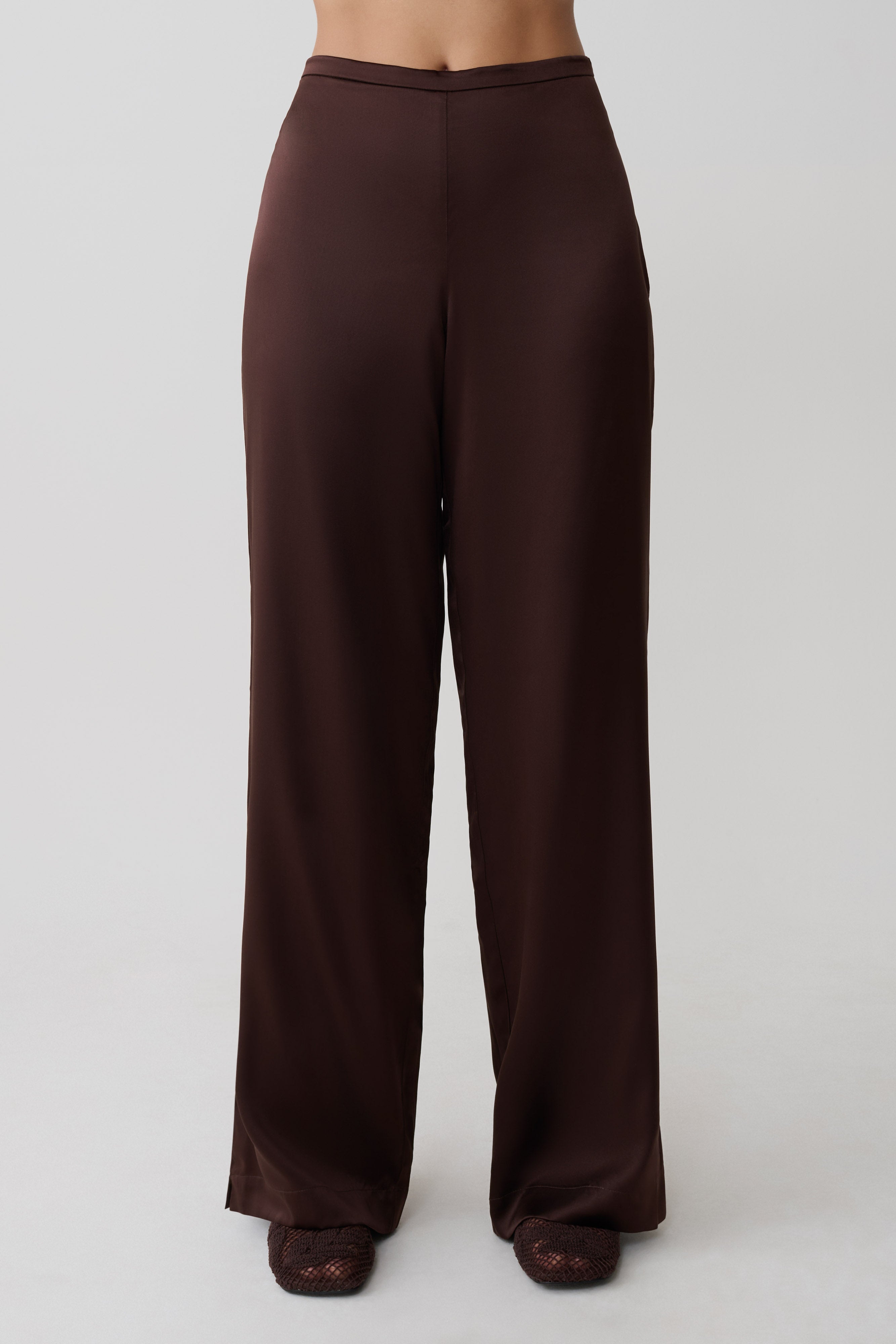 Kayla Silk Blend Straight Leg Trousers - Dark Chocolate