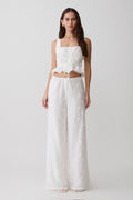 Vivian Tie Waist Embroidered Trouser - White