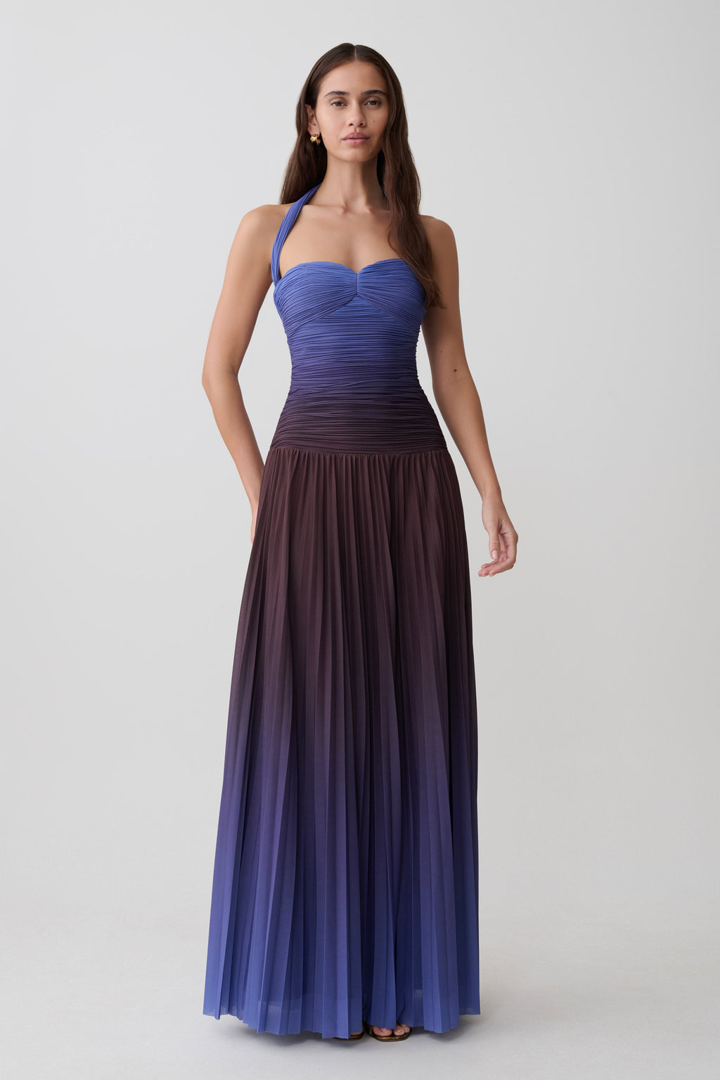 Azizi Pleated Halter Midi Dress