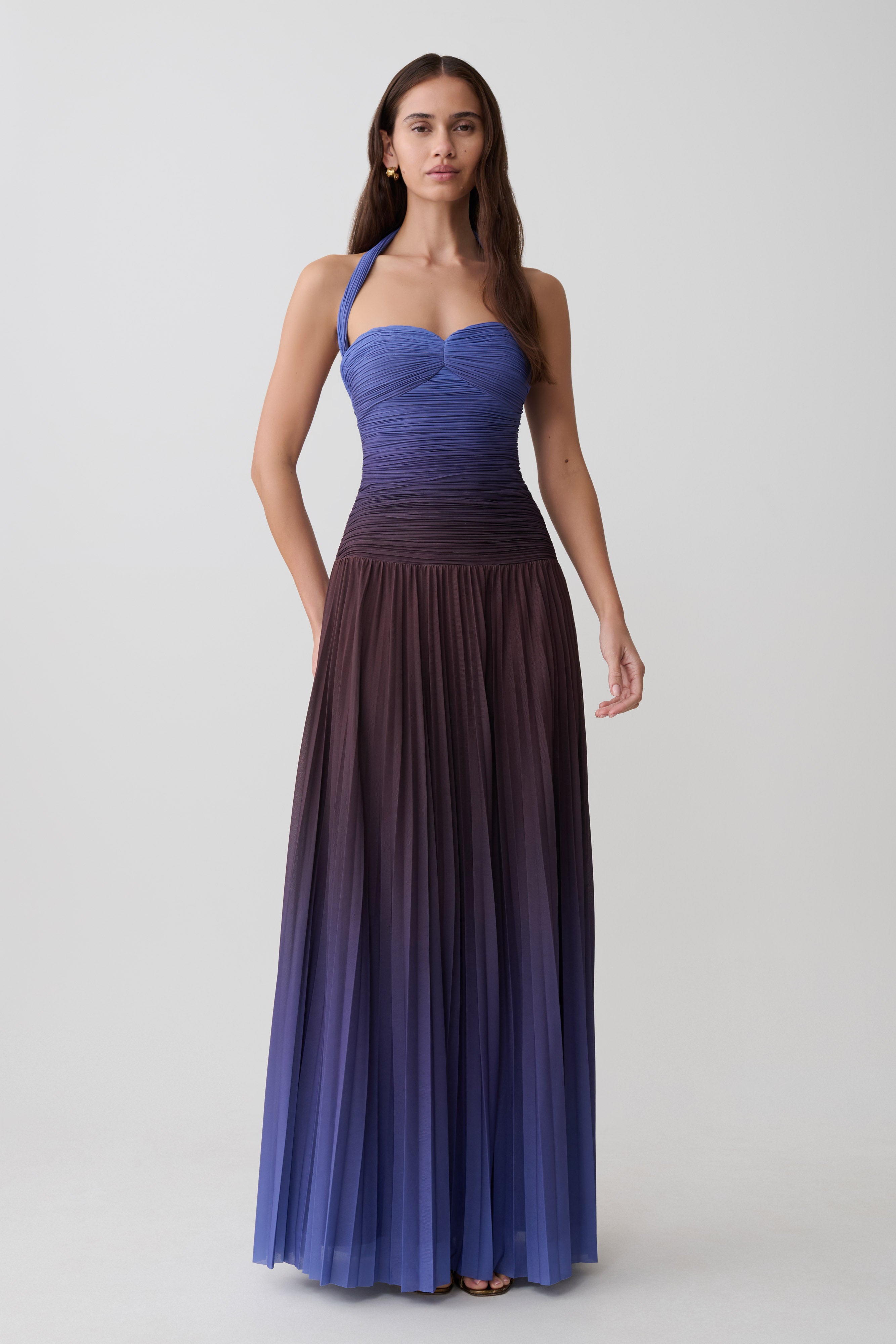 Azizi Pleated Halter Midi Dress