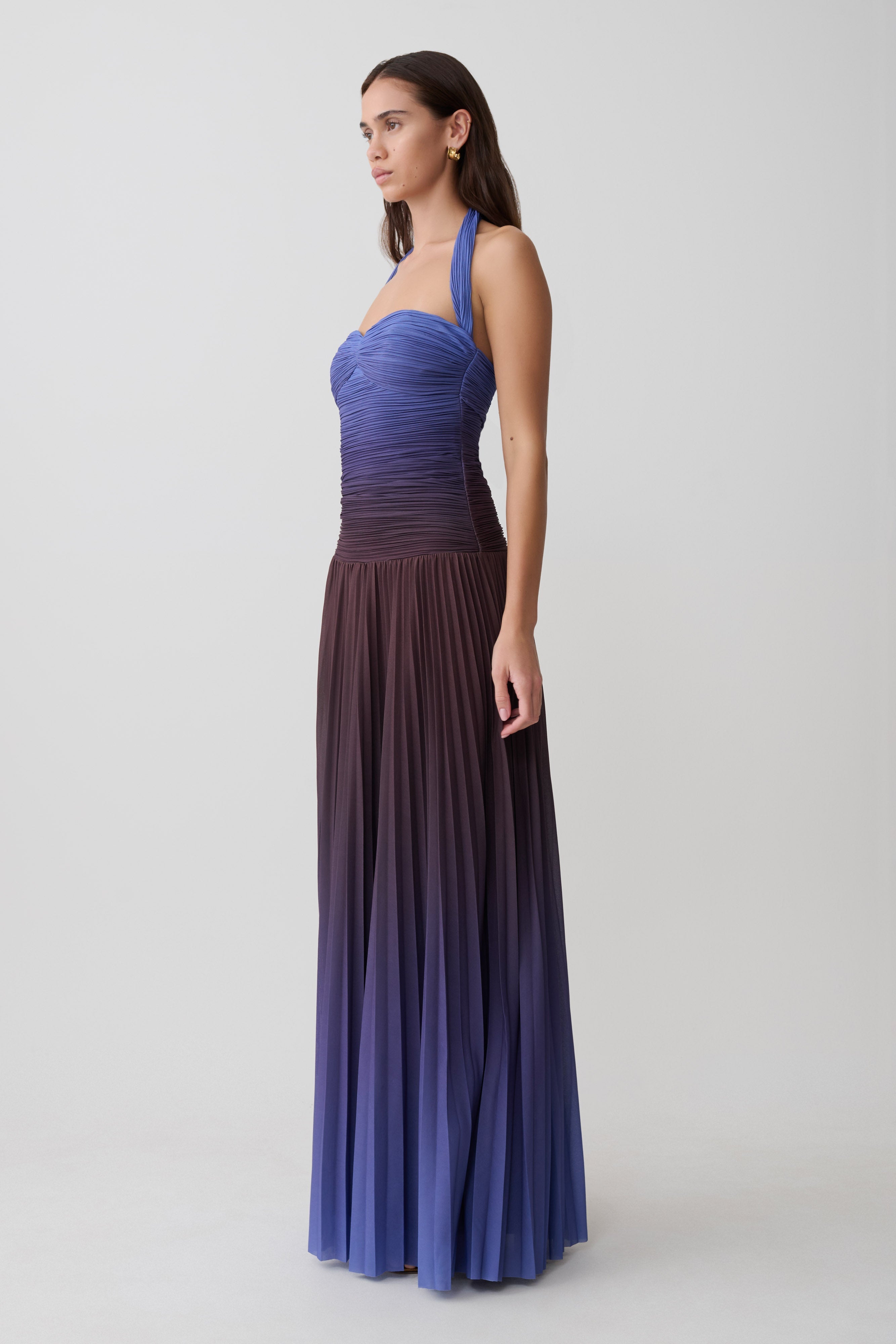 Azizi Pleated Halter Midi Dress