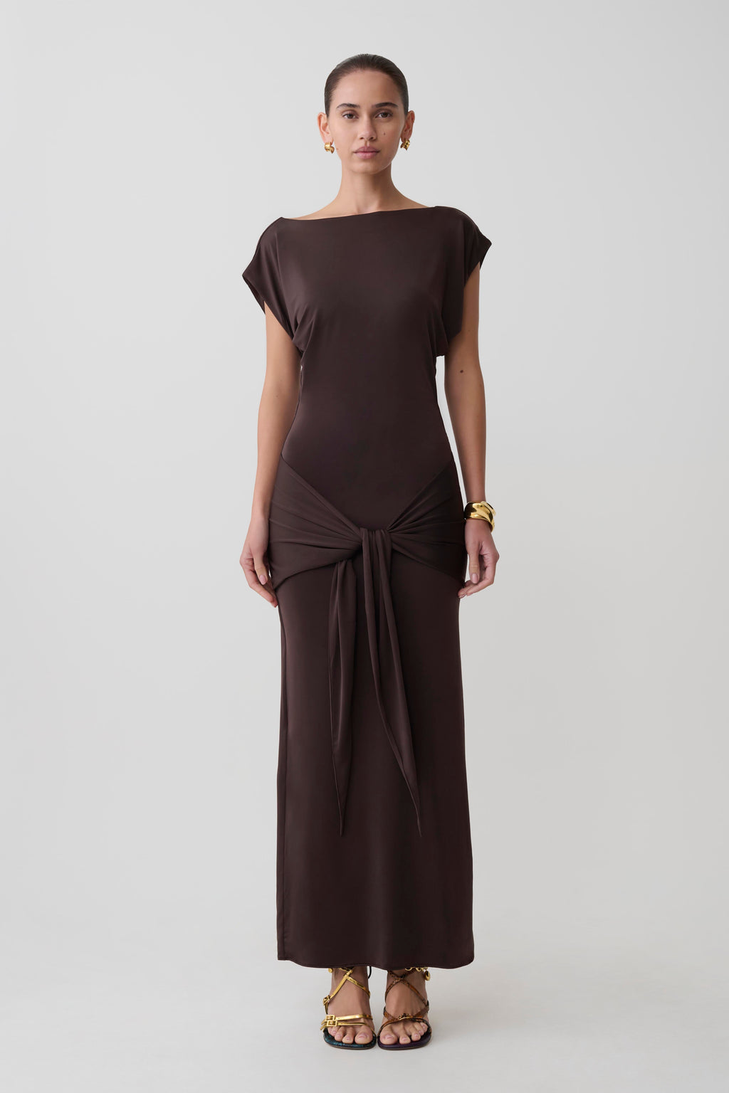 Maiara Shortsleeve Slinky Tie Maxi Dress