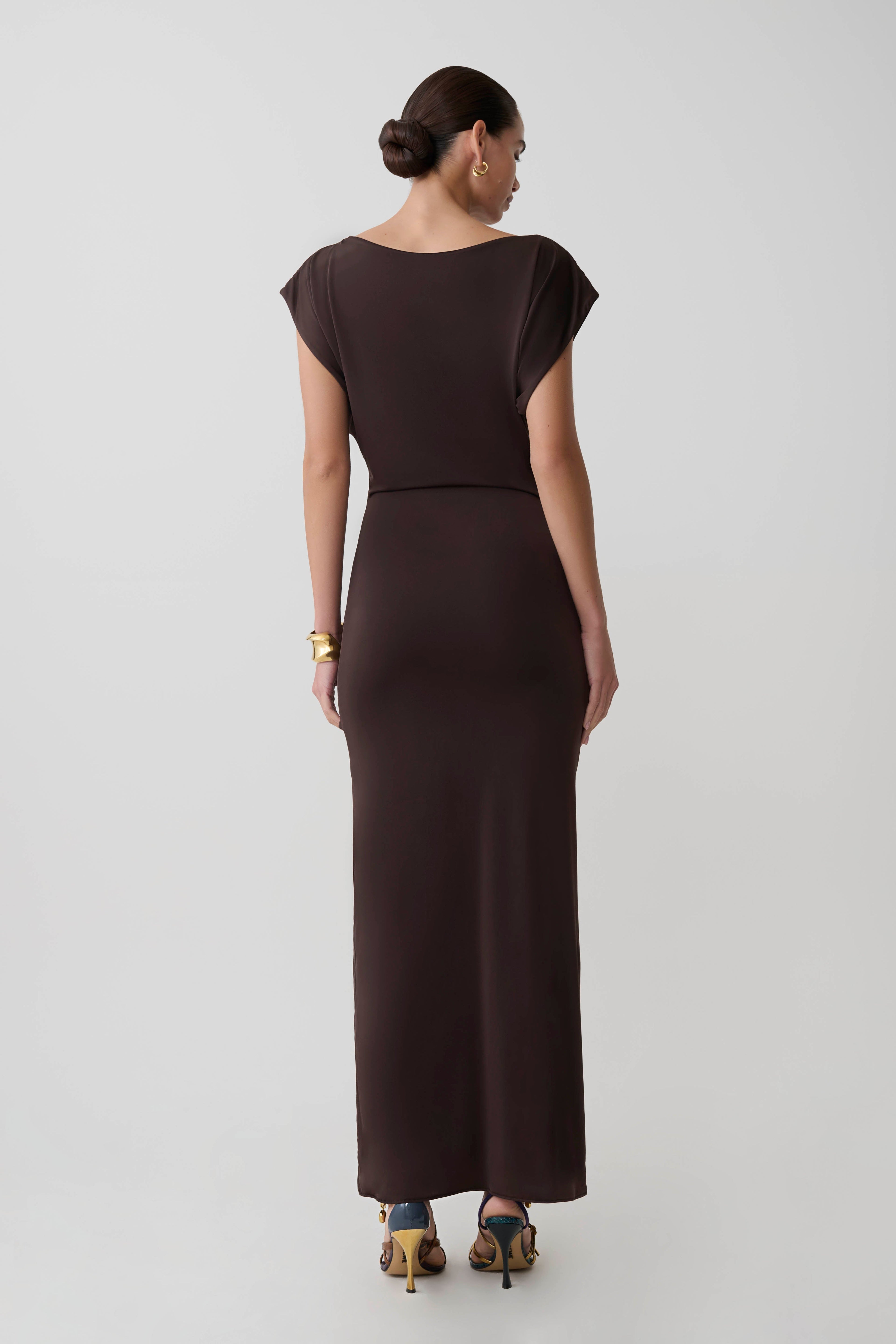 Maiara Shortsleeve Slinky Tie Maxi Dress