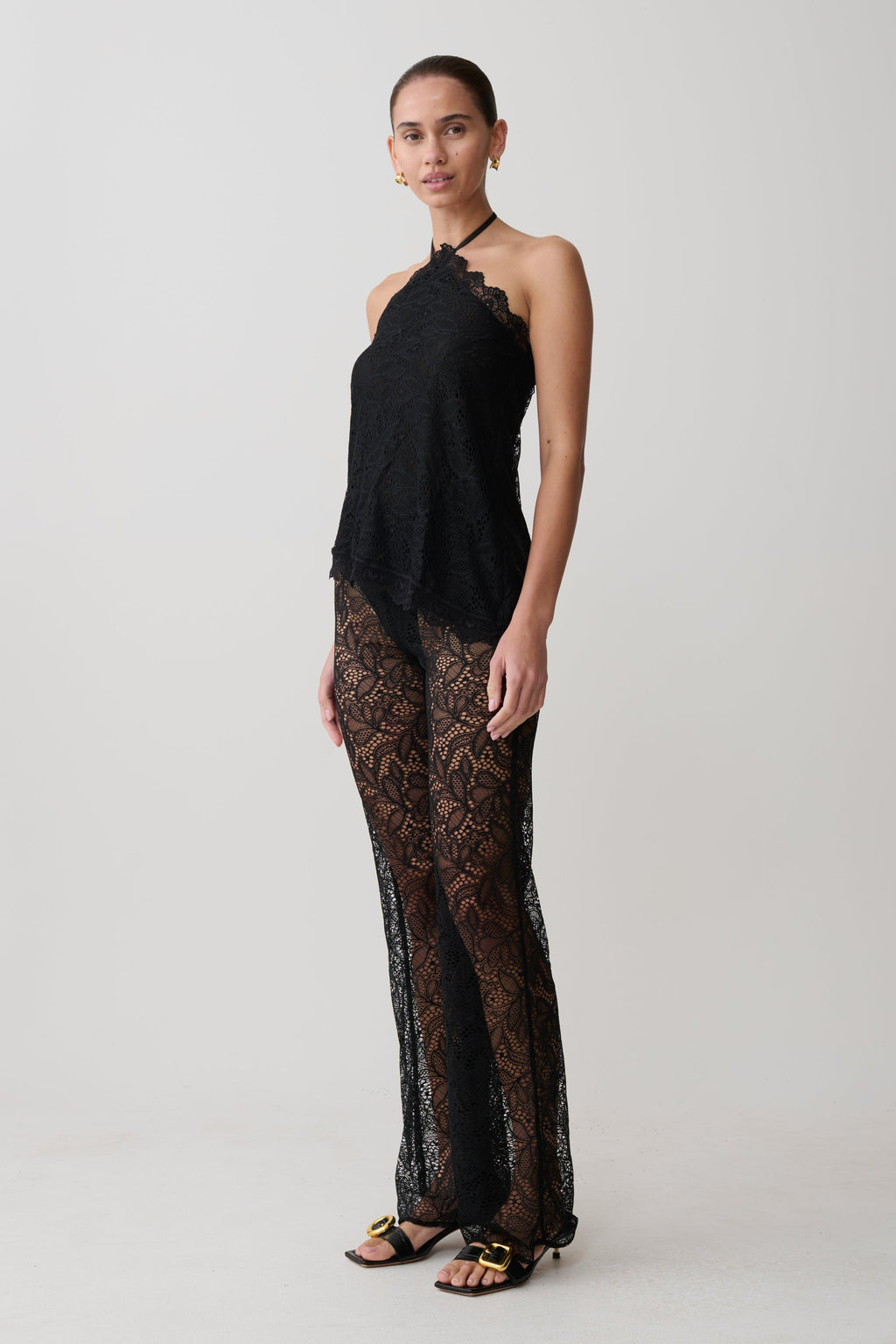 Theodosia Wide Leg Lace Trousers - Black