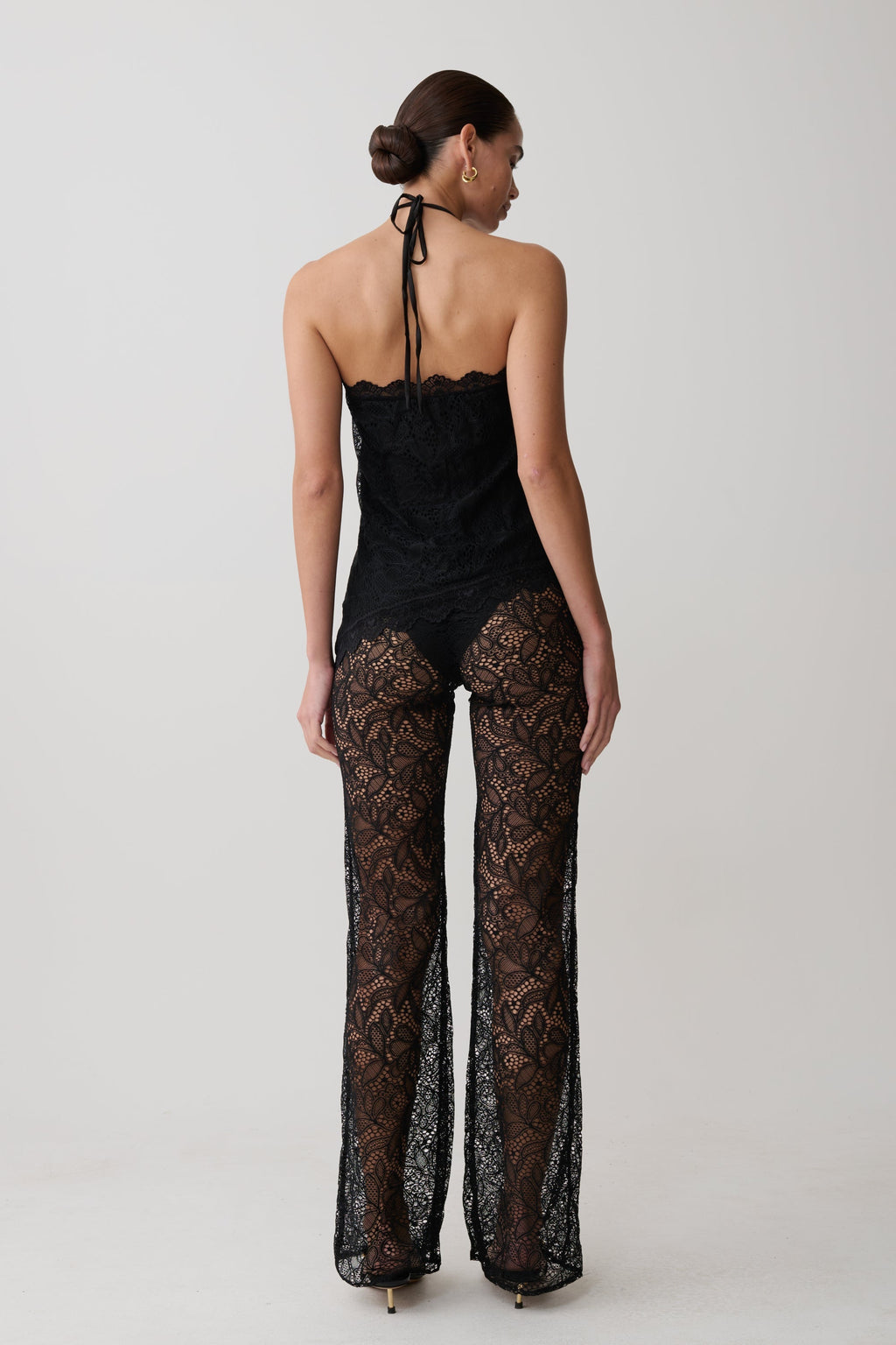 Theodosia Wide Leg Lace Trousers - Black