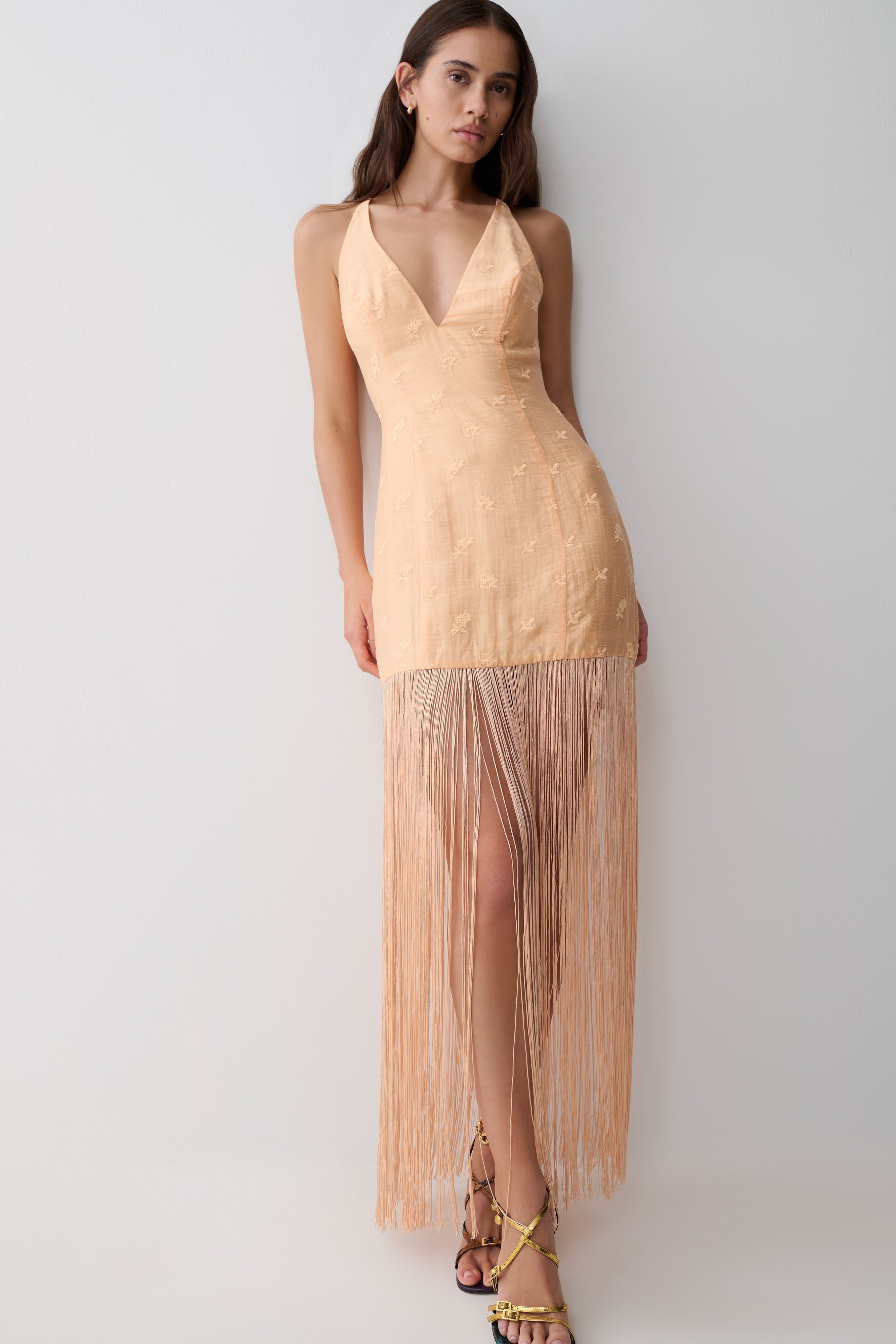 Abigail V Neck Fringe Maxi Dress