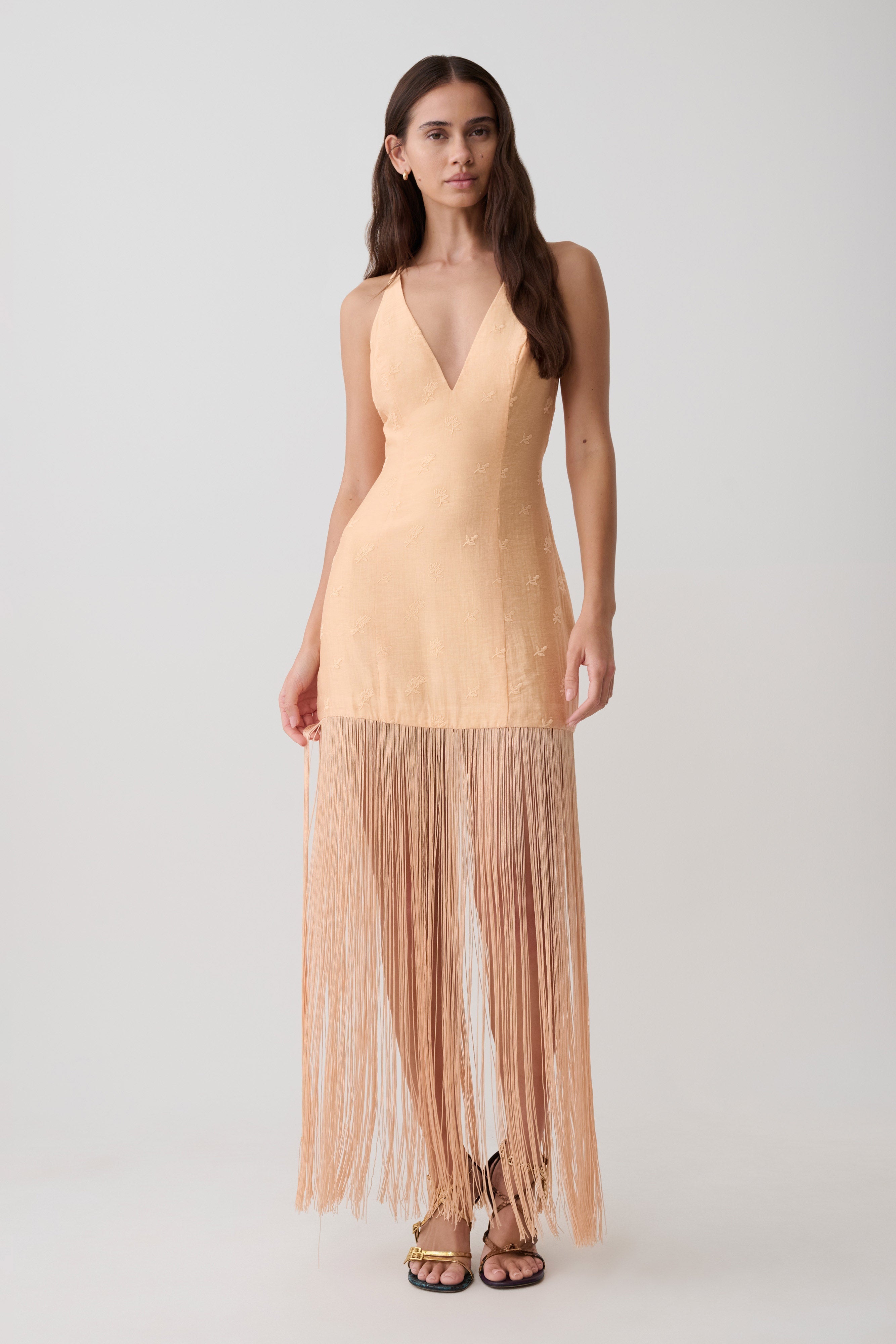 Abigail V Neck Fringe Maxi Dress