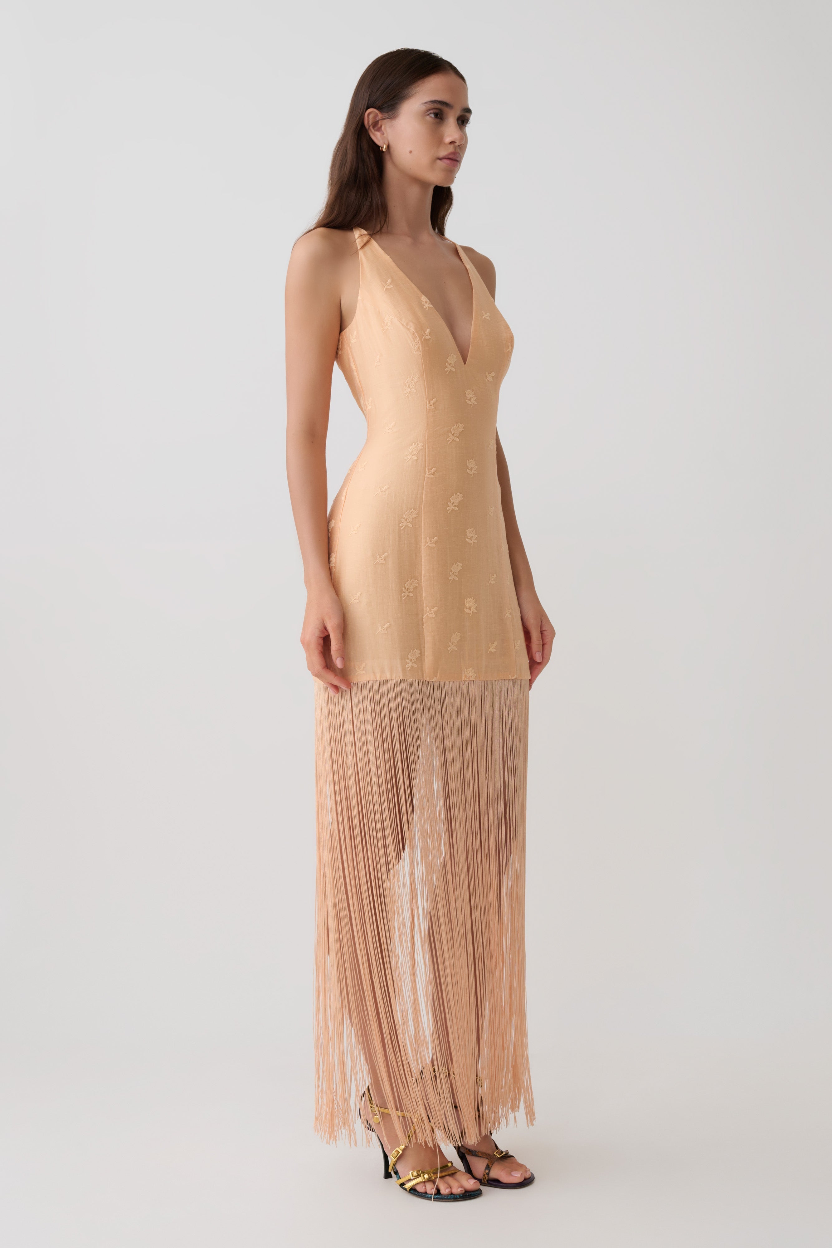 Abigail V Neck Fringe Maxi Dress