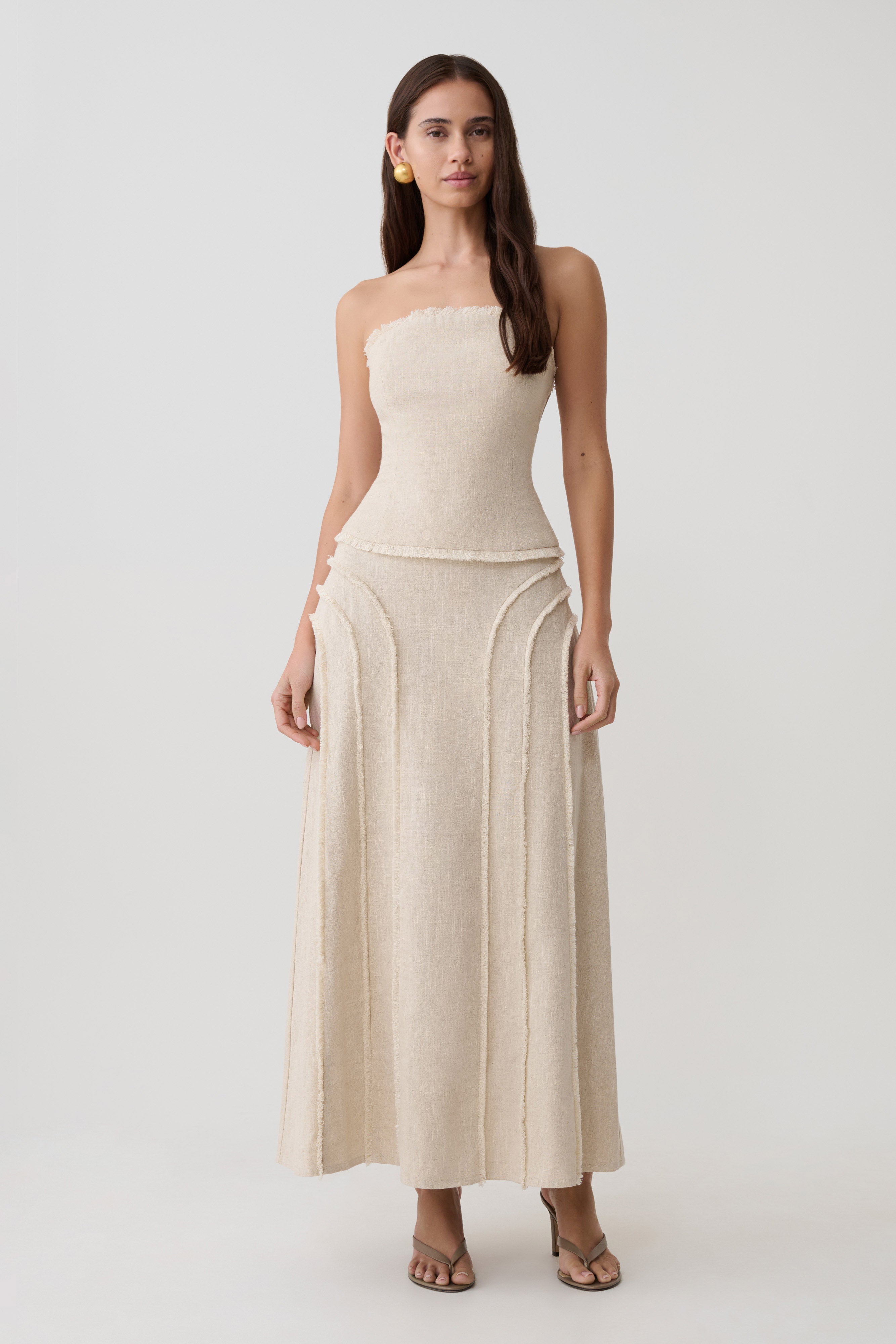 Annie Linen Frayed Midi Skirt