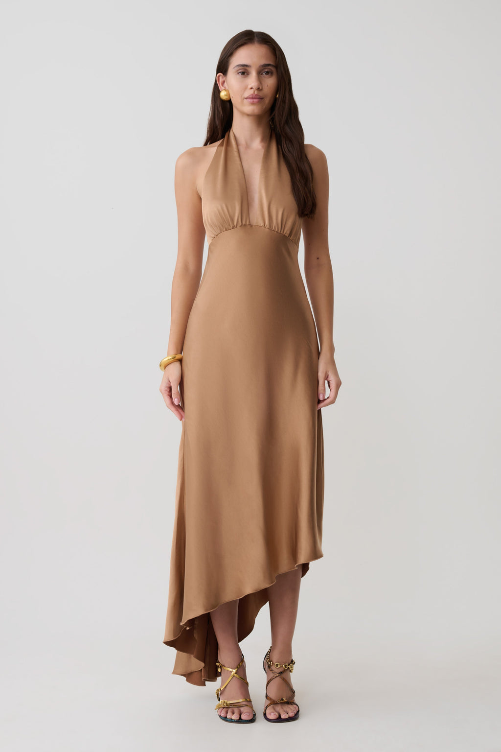 Adelie Asymmetric Hem Halter Midi Dress