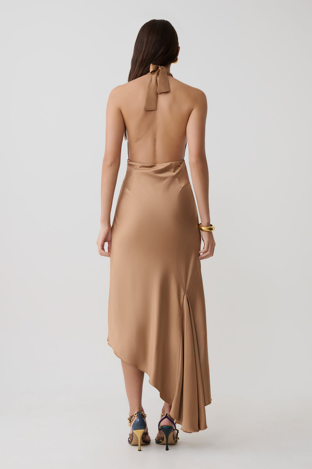 Adelie Asymmetric Hem Halter Midi Dress