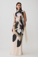 Dakota Chiffon Maxi Dress With Scarf in Ivory Oversized Floral Print – Chic&Drifts