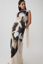 Dakota Chiffon Maxi Dress With Scarf in Ivory Oversized Floral Print – Chic&Drifts