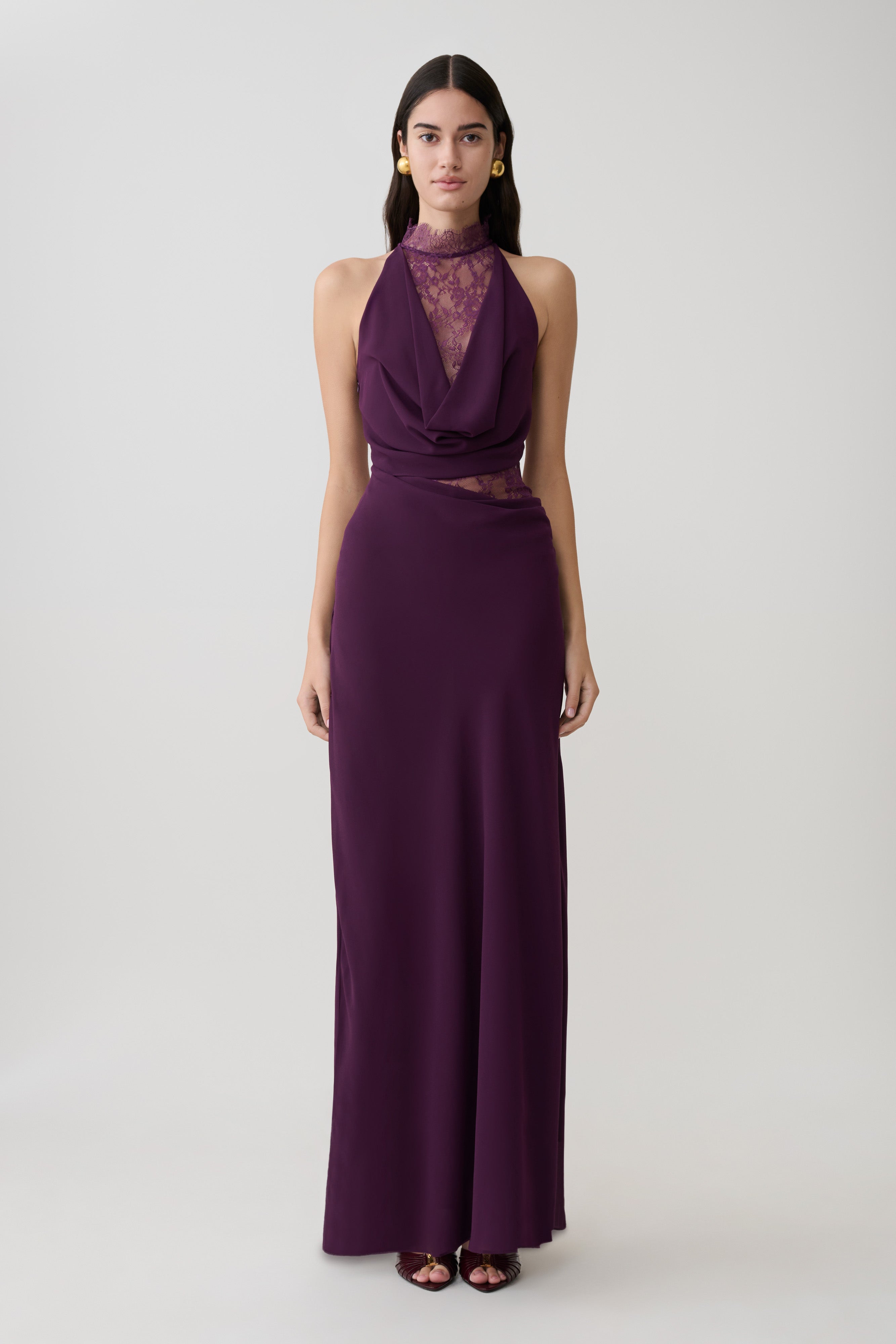 Arra Chiffon And Lace Halter Maxi Dress