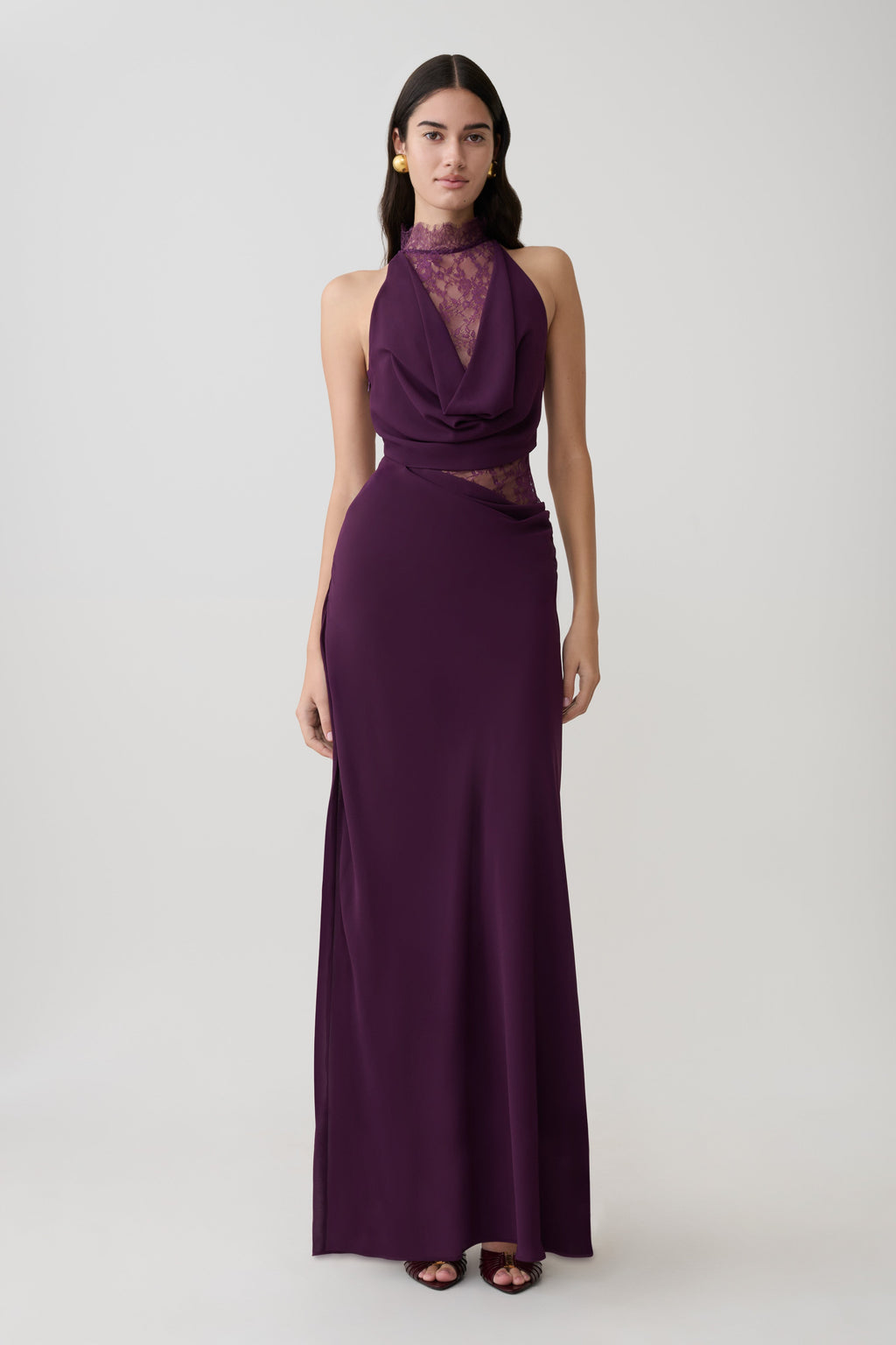 Arra Chiffon And Lace Halter Maxi Dress