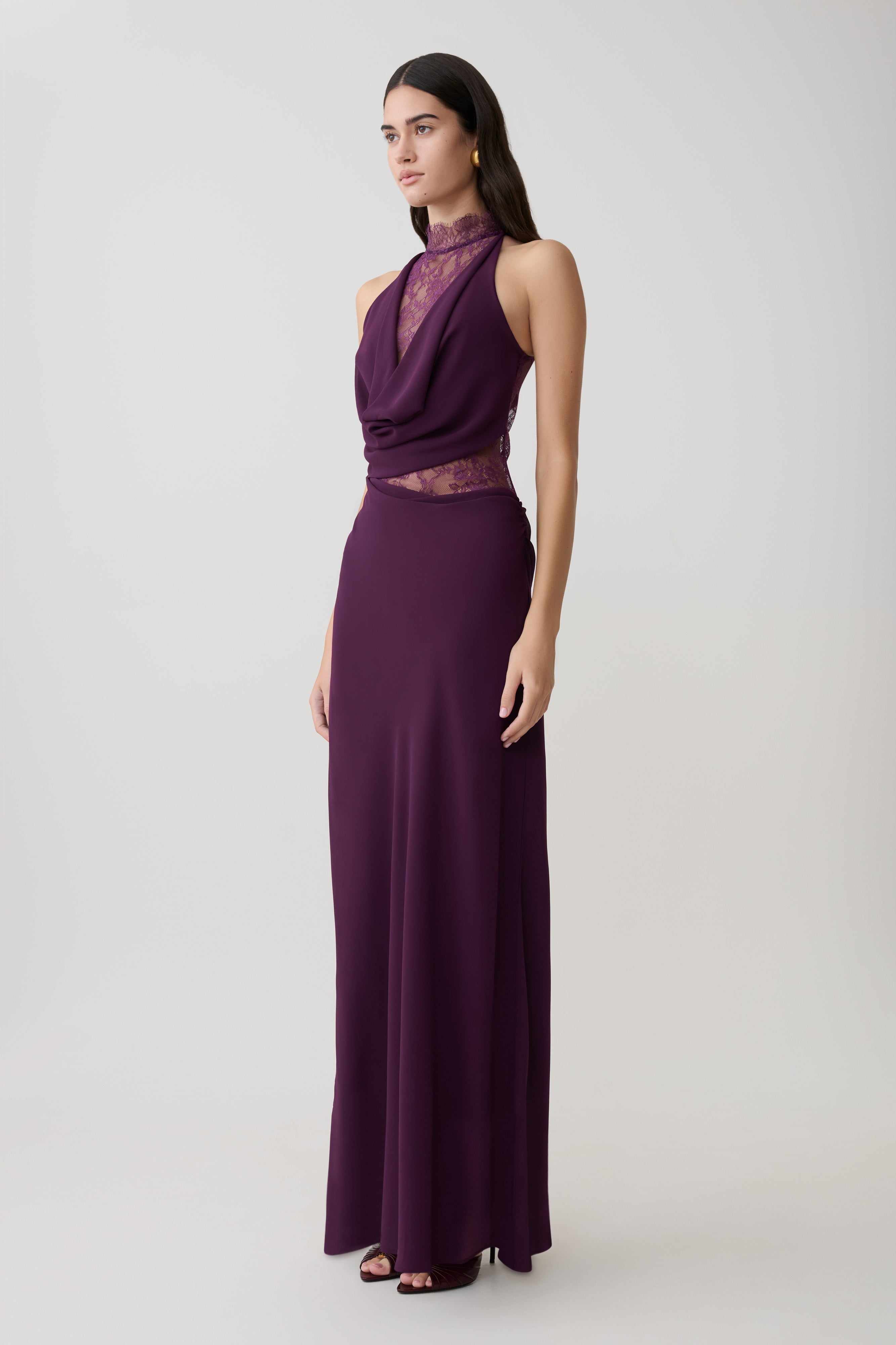 Arra Chiffon And Lace Halter Maxi Dress